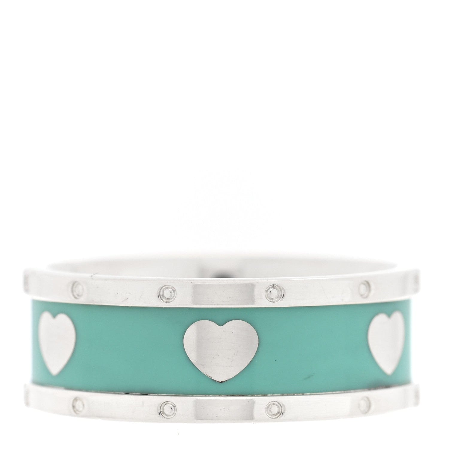 Tiffany Sterling Silver Enamel Wide Heart Ring Blue 58 8.5 Blue