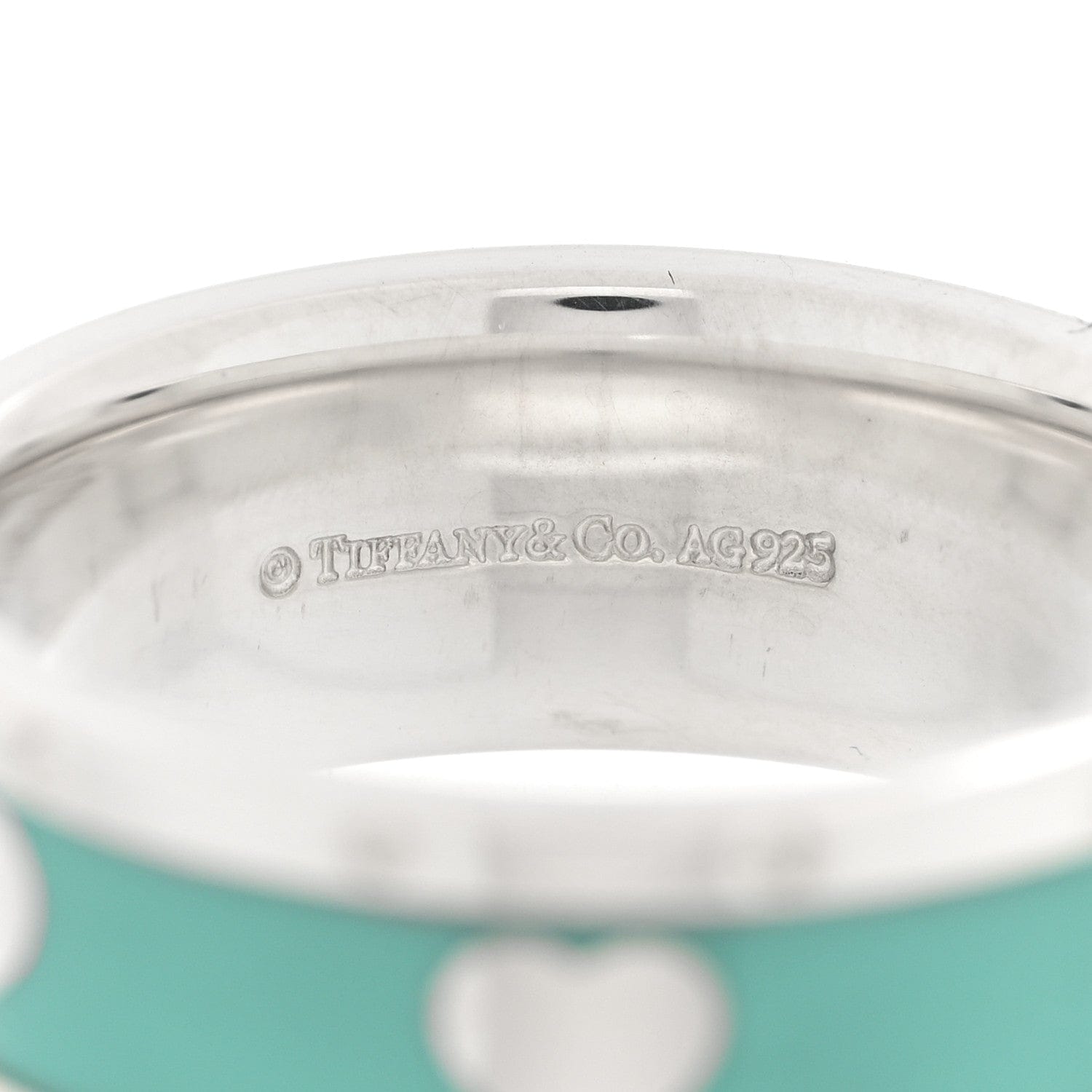 Tiffany Sterling Silver Enamel Wide Heart Ring Blue 58 8.5 Blue