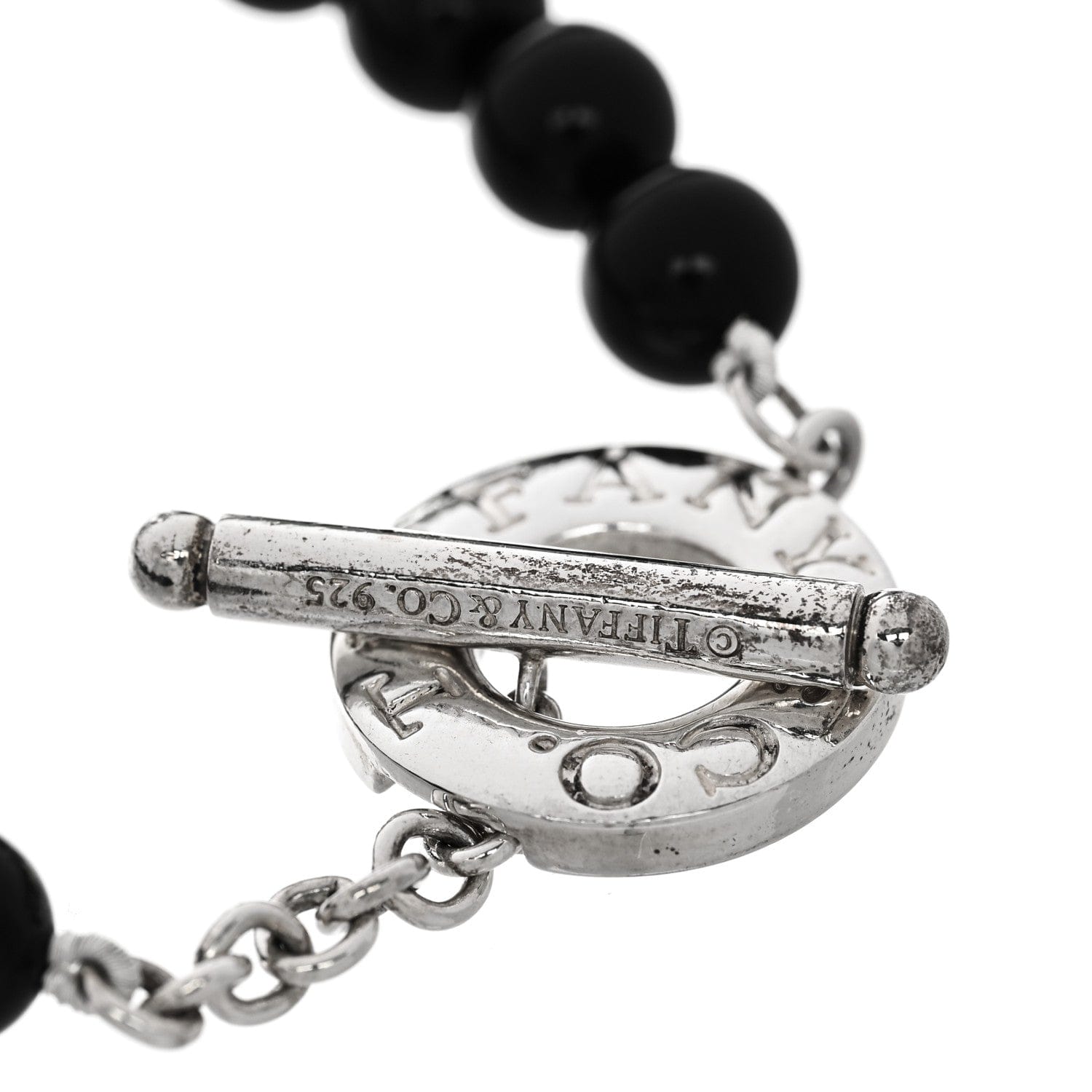 Tiffany Sterling Silver Black Onyx Bead Toggle Bracelet