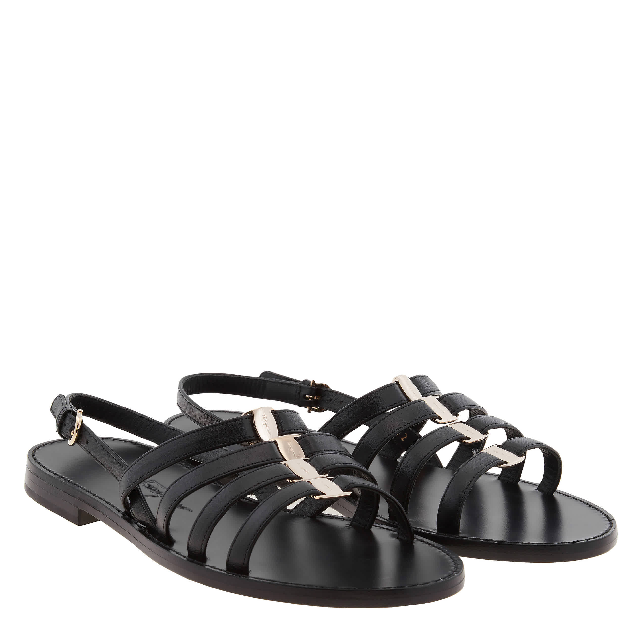 Ferragamo Galilee Leather Flats Sandals, Size 7 C