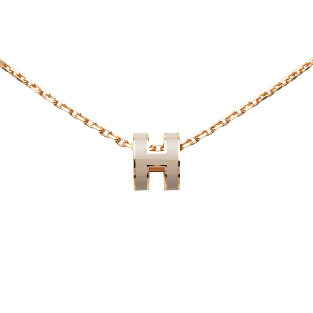 Hermès Rose Gold Enamel Mini Pop H Pendant Necklace