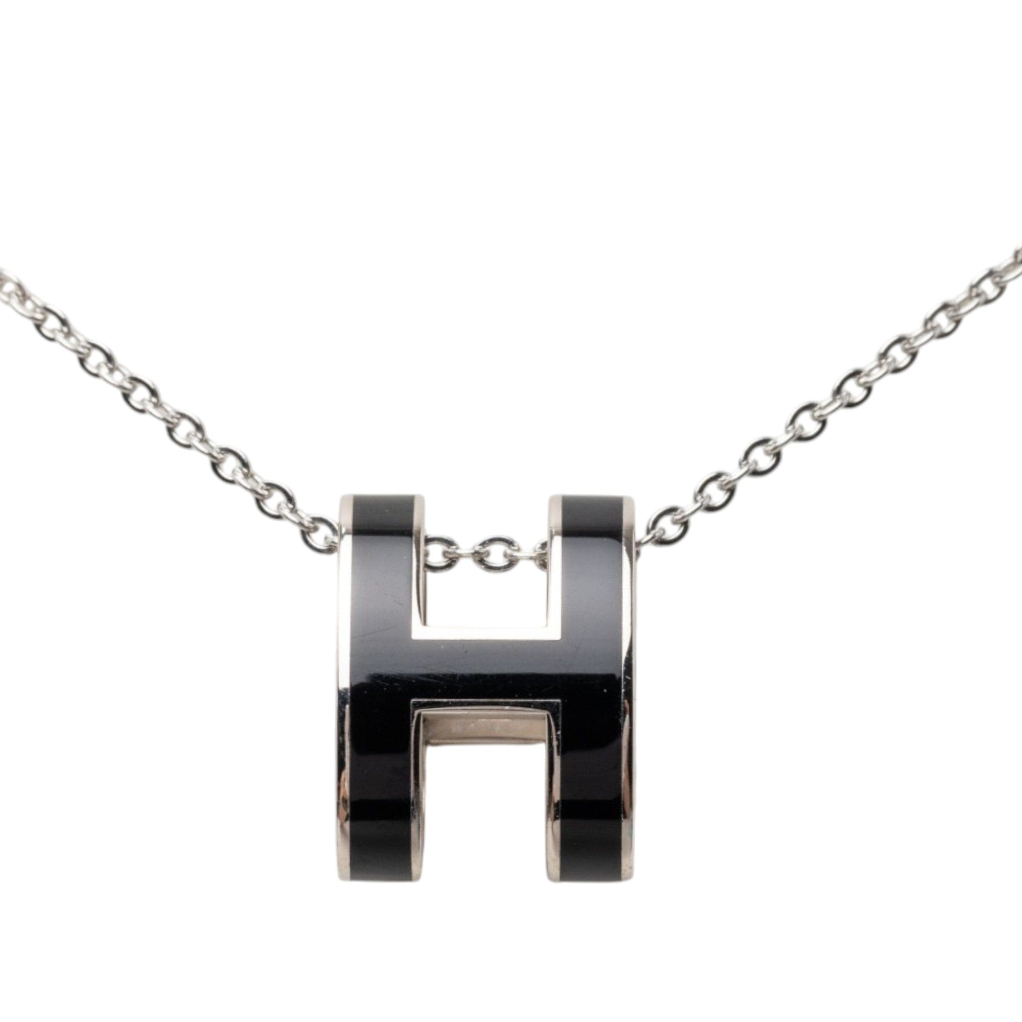 Hermès Palladium Plated Enamel Pop H Pendant Necklace