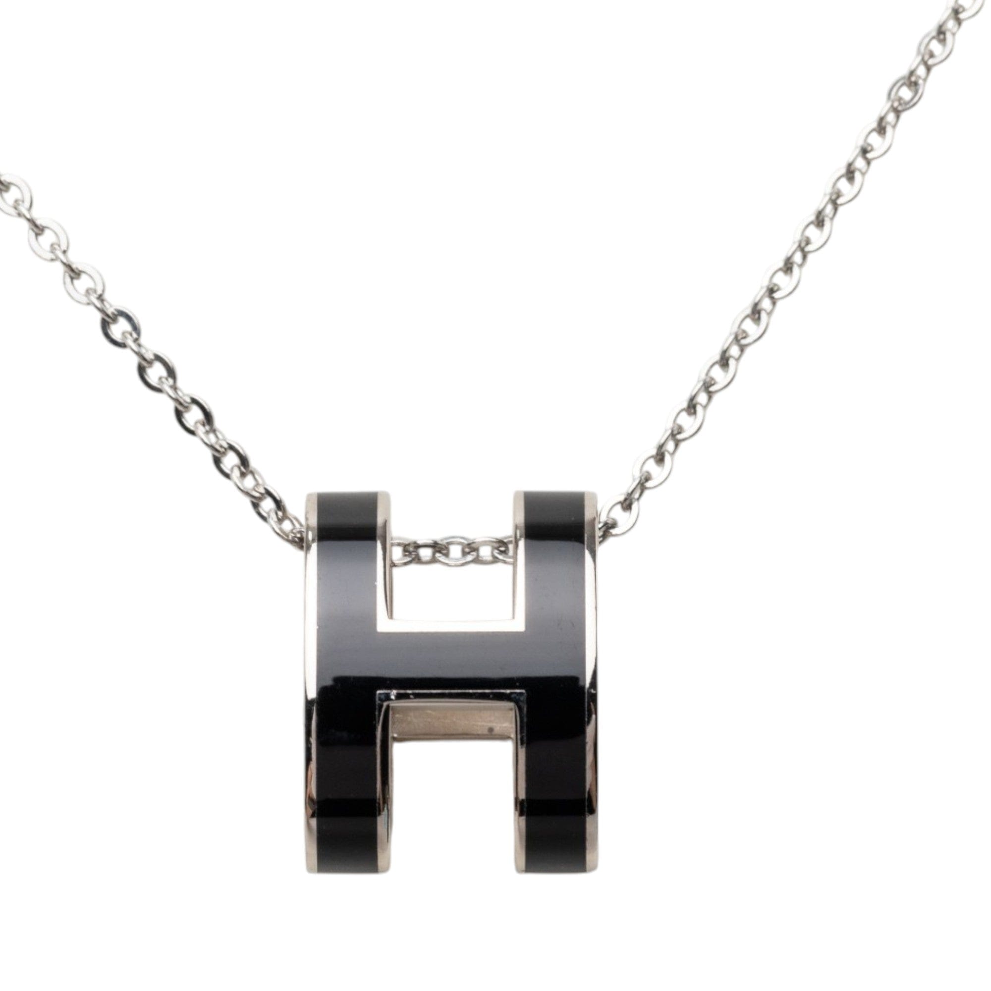 Hermès Palladium Plated Enamel Pop H Pendant Necklace