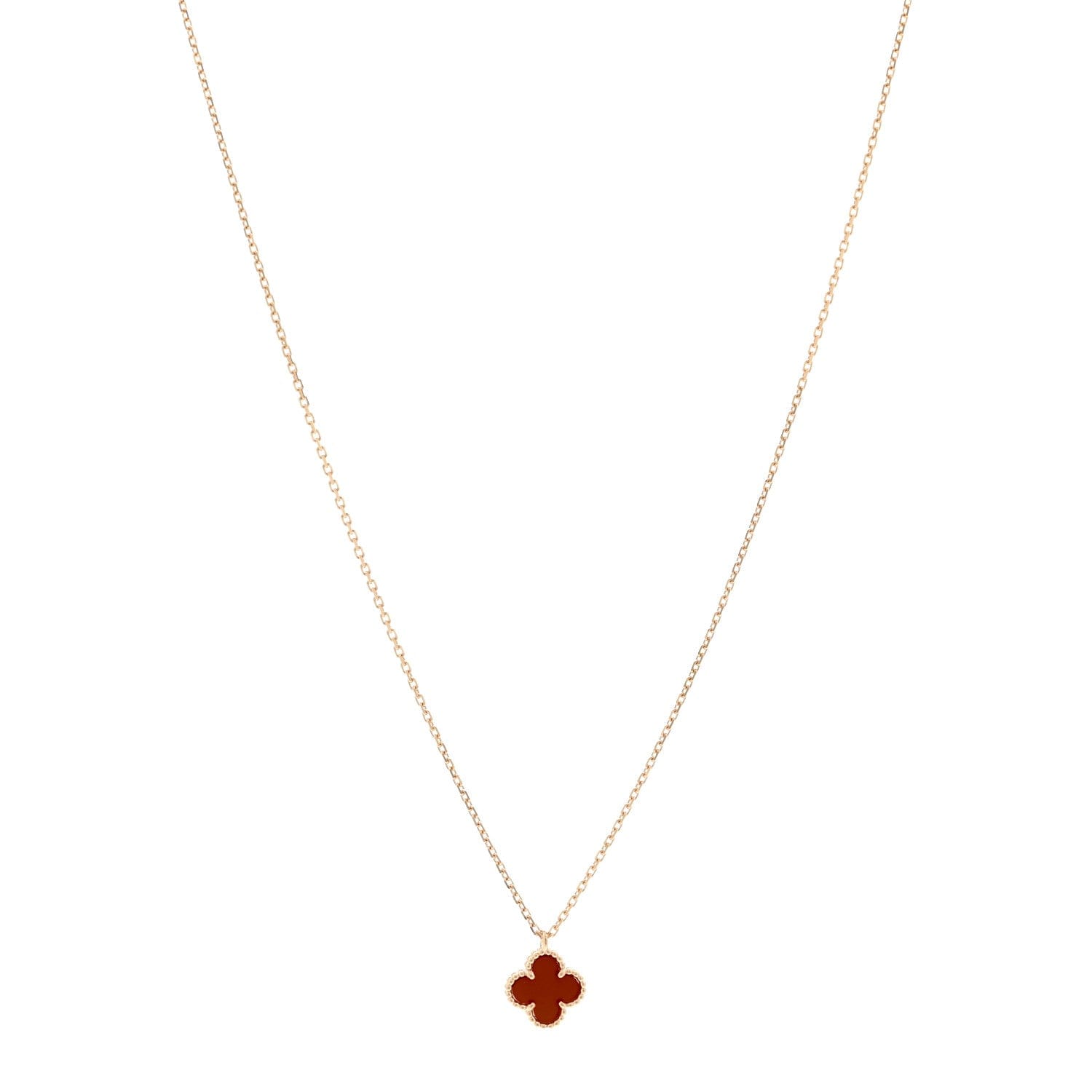 Van Cleef & Arpels 18K Rose Gold Carnelian Sweet Alhambra Pendant Necklace