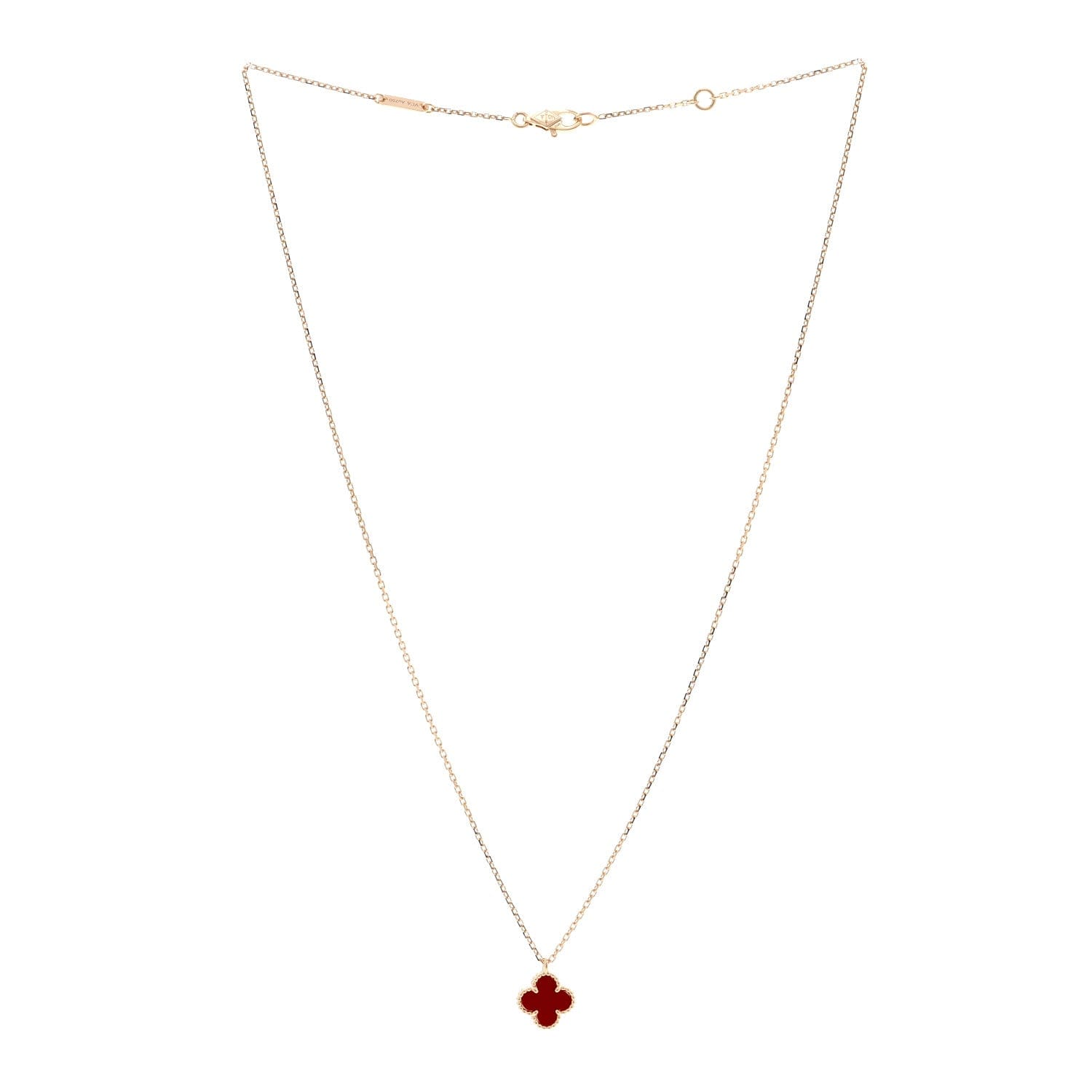 Van Cleef & Arpels 18K Rose Gold Carnelian Sweet Alhambra Pendant Necklace