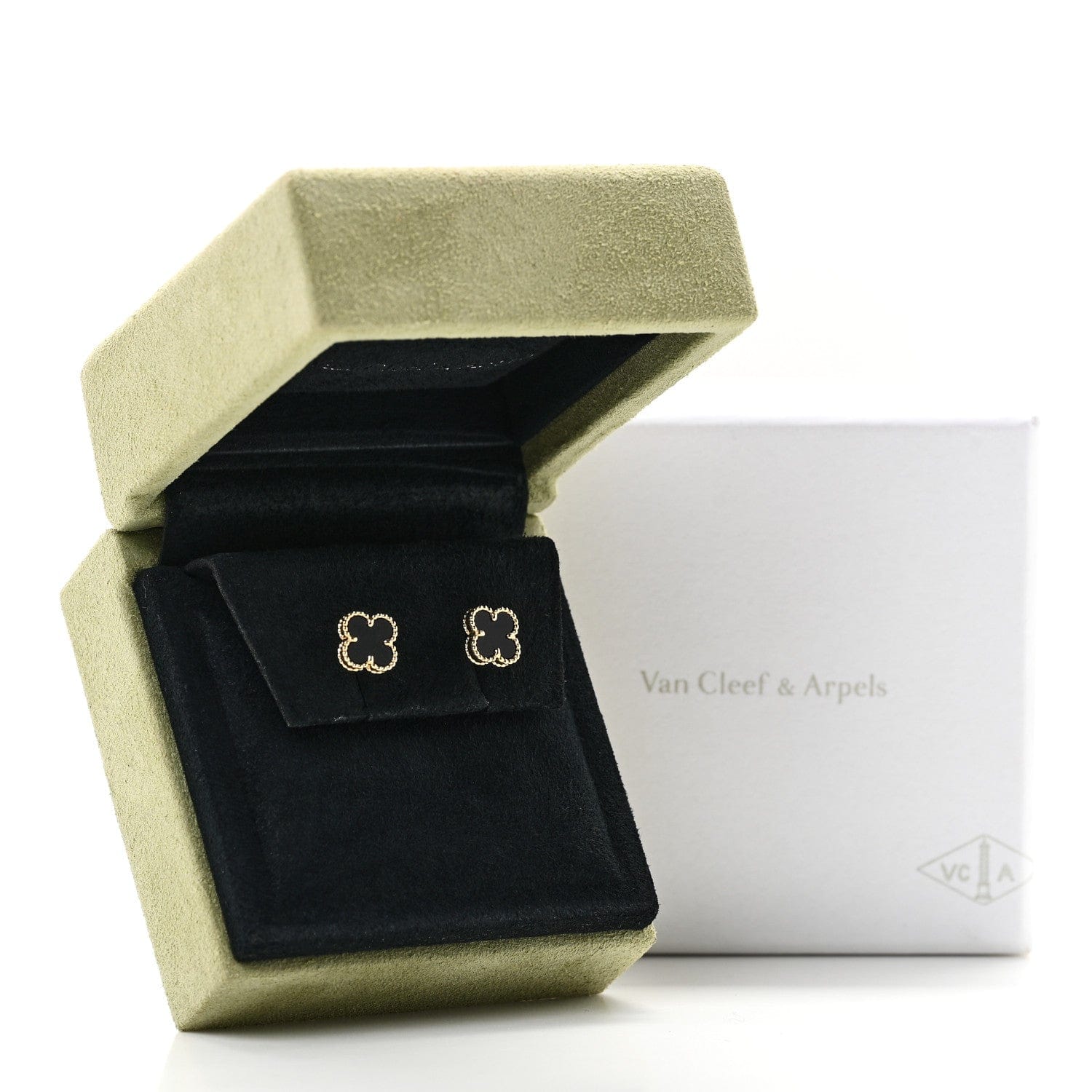 Van Cleef & Arpels 18K Yellow Gold Black Onyx Sweet Alhambra Earrings