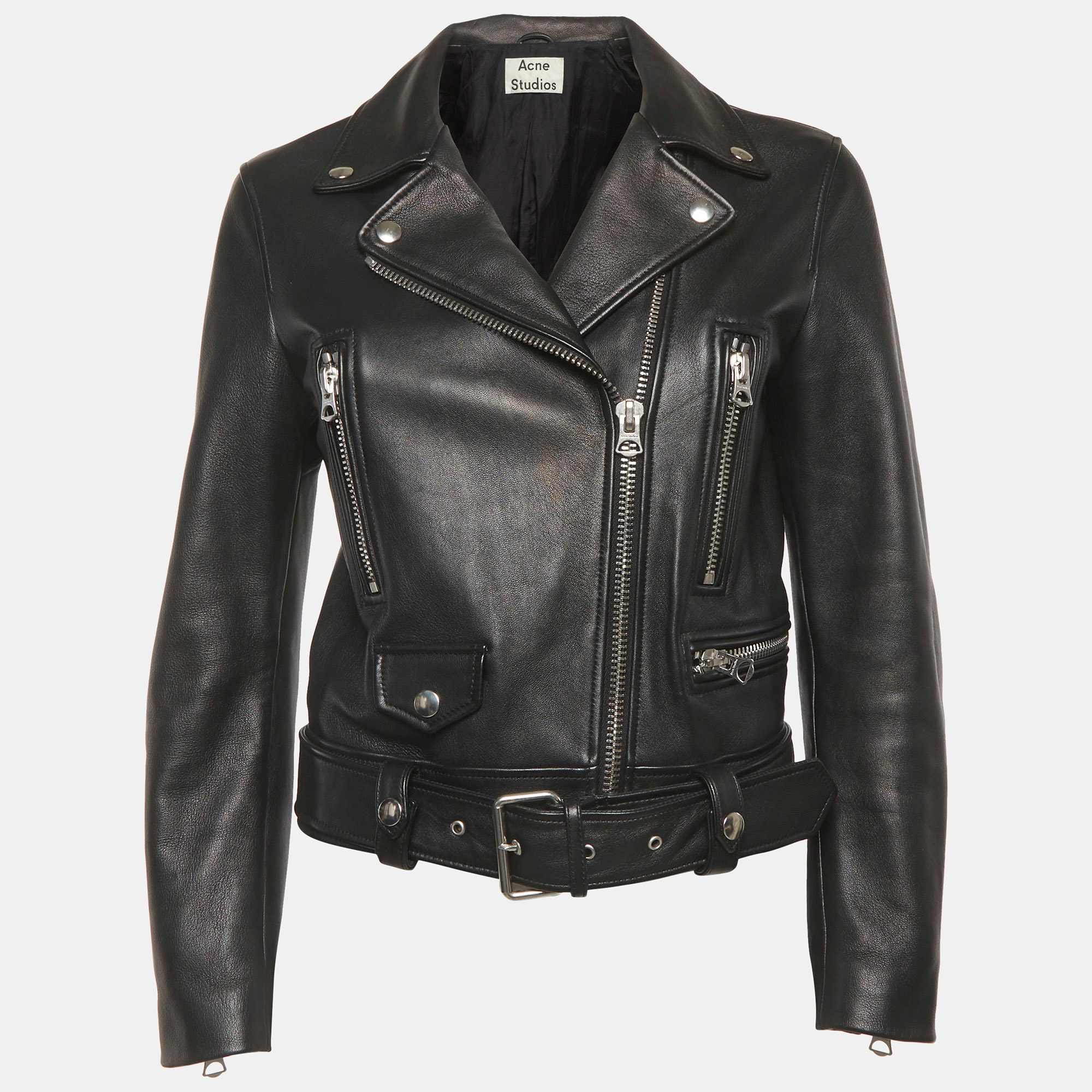 Acne Studios Black Leather Mock Biker Jacket