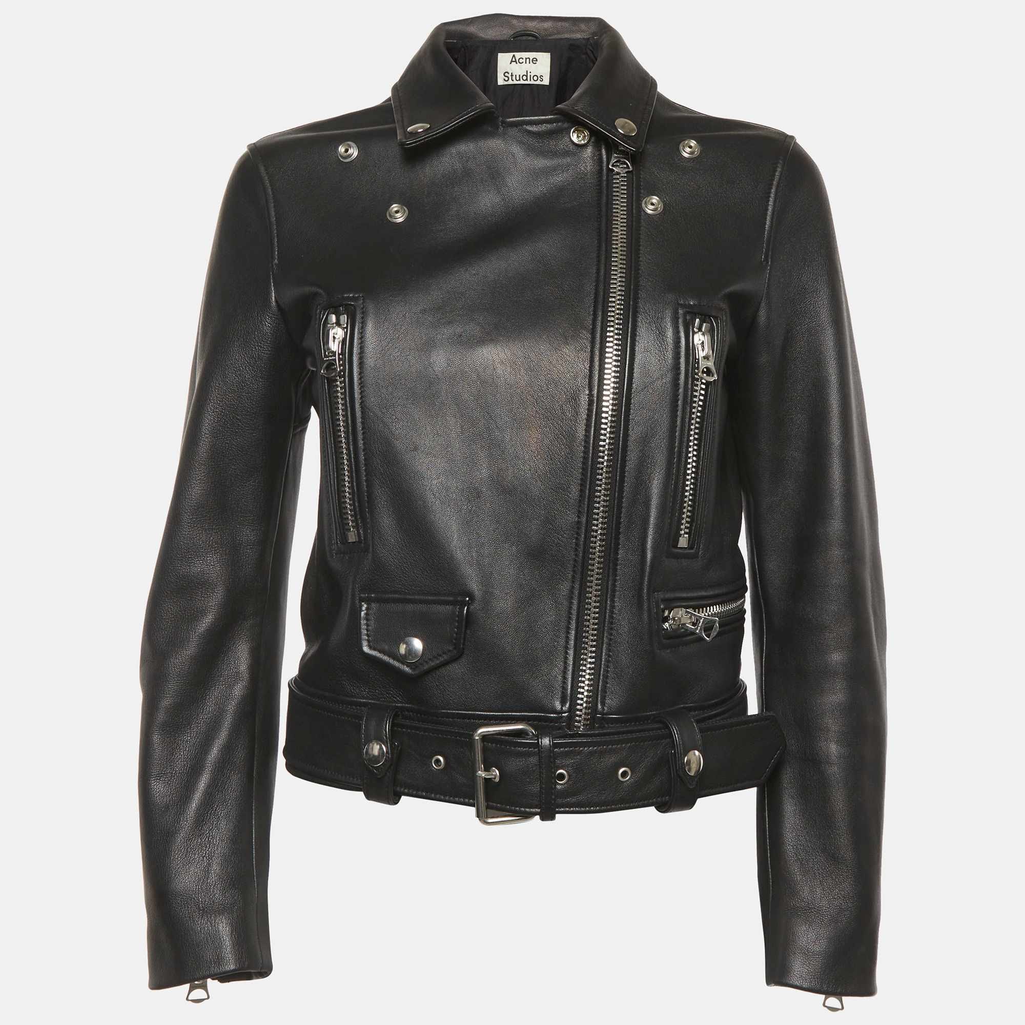 Acne Studios Black Leather Mock Biker Jacket