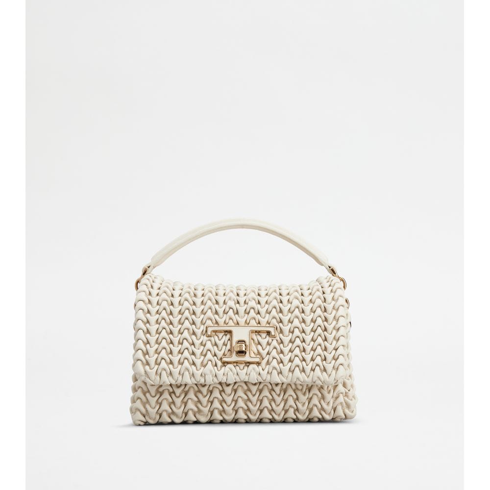 Tod's Tods T Timeless Flap Bag In Leather Micro Off White