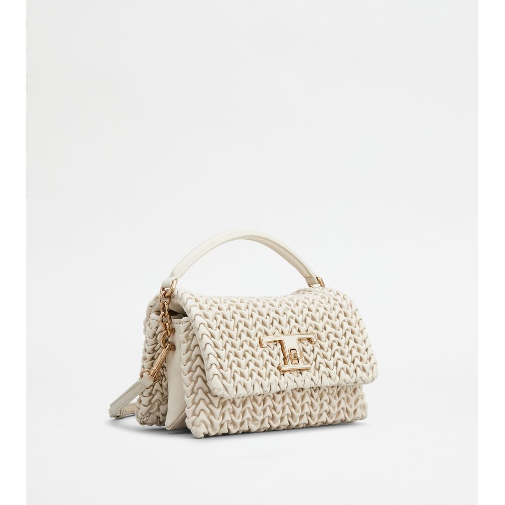 Tod's Tods T Timeless Flap Bag In Leather Micro Off White