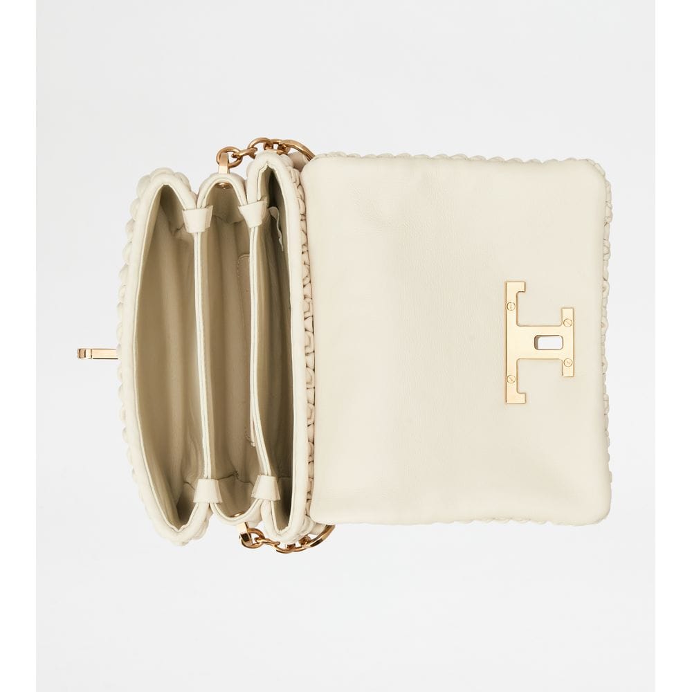 Tod's Tods T Timeless Flap Bag In Leather Micro Off White