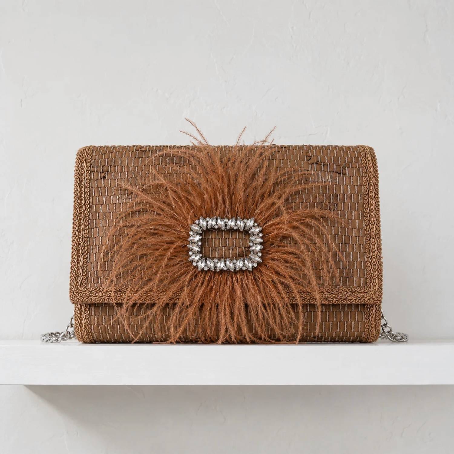 Nude Women's Ostrich Feather Shoulder Bag In Nude