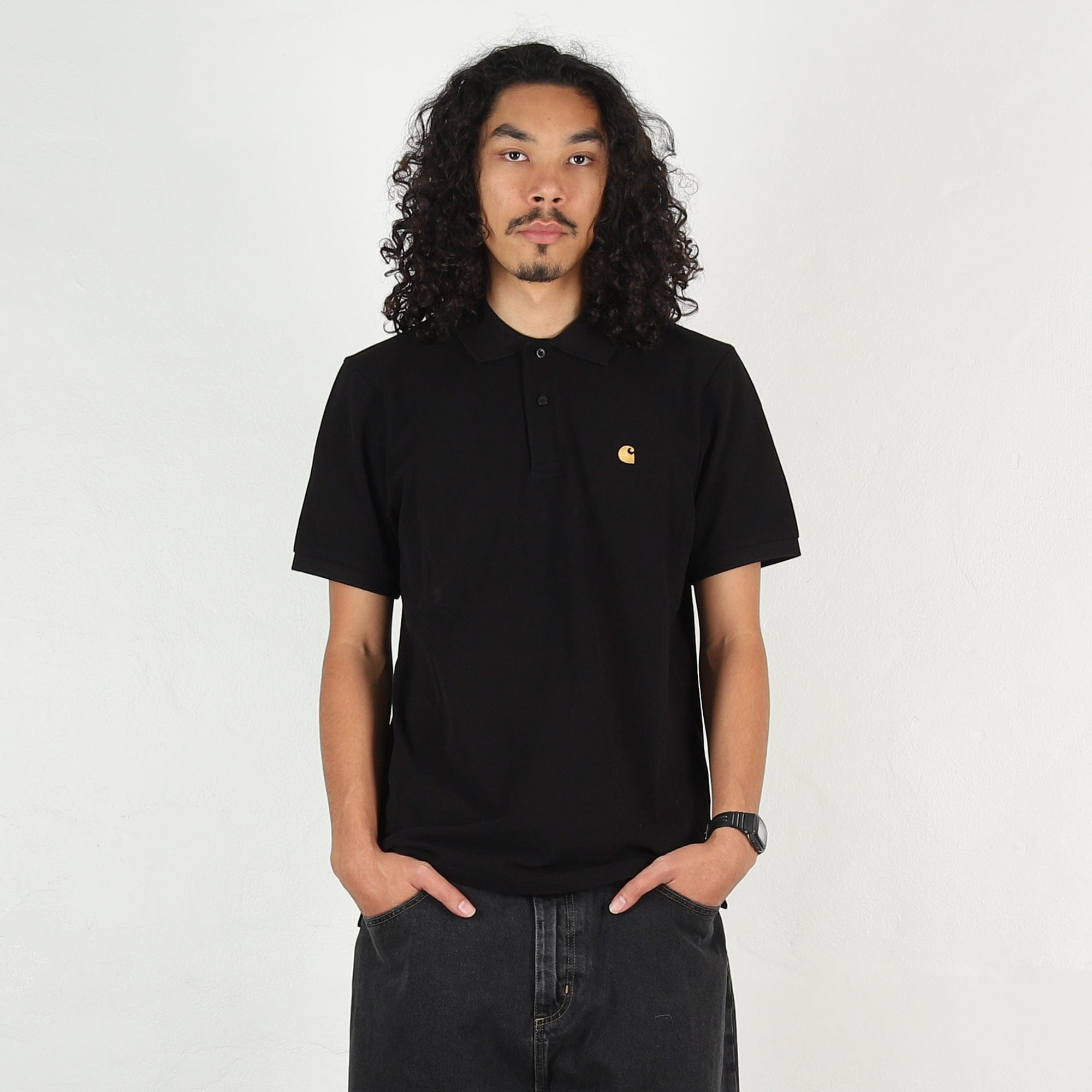 Carhartt Wip S/S Chase Pique Polo - Black / Gold