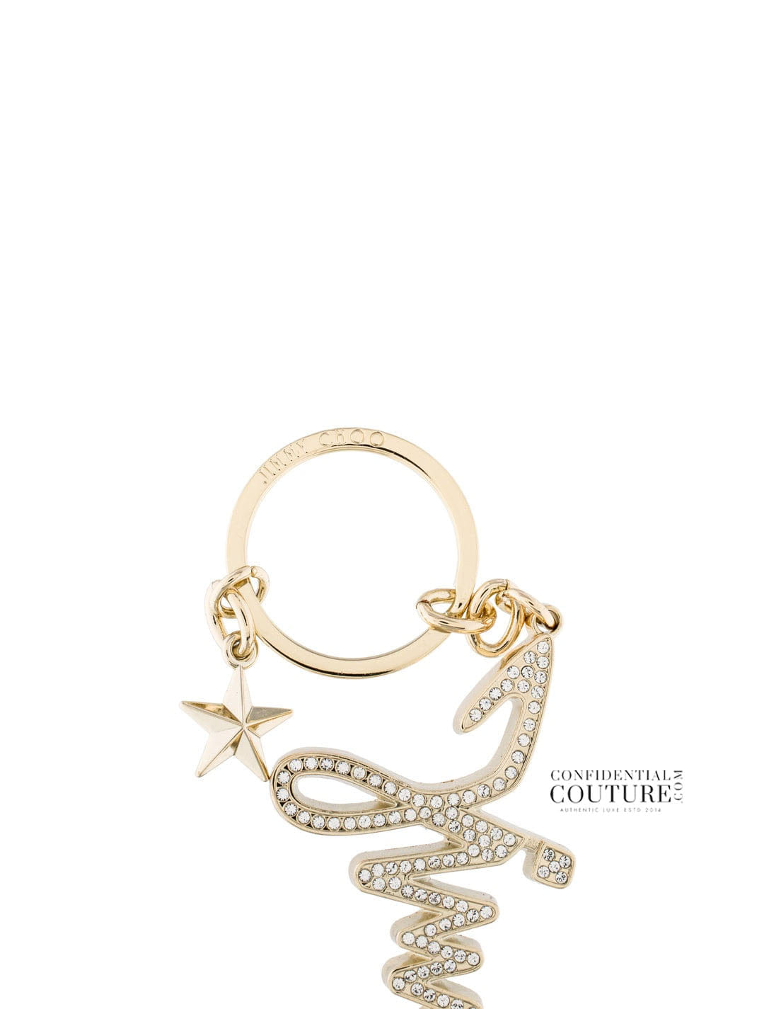 Jimmy Choo Gold Crystal Embellished Signature Keychain