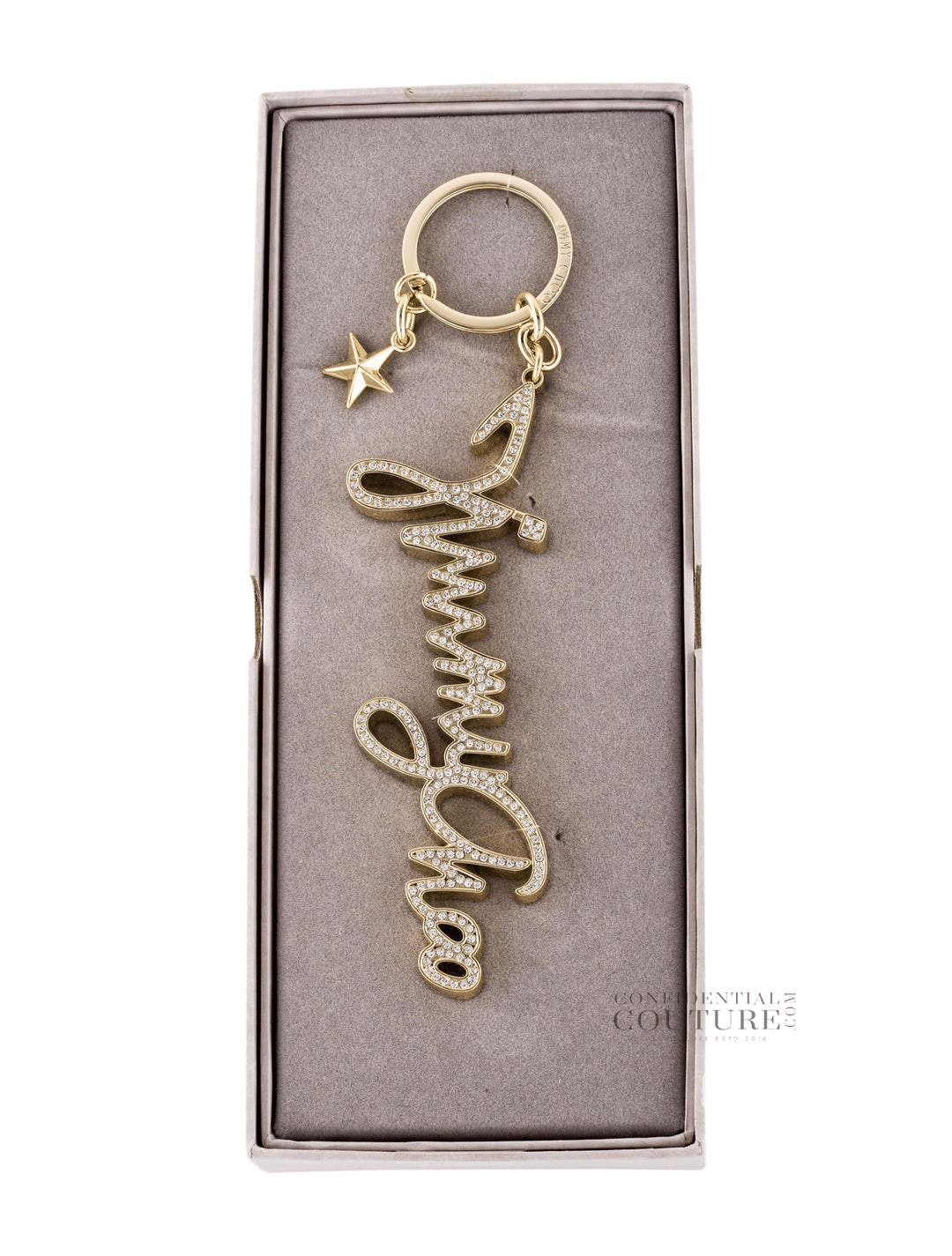 Jimmy Choo Gold Crystal Embellished Signature Keychain