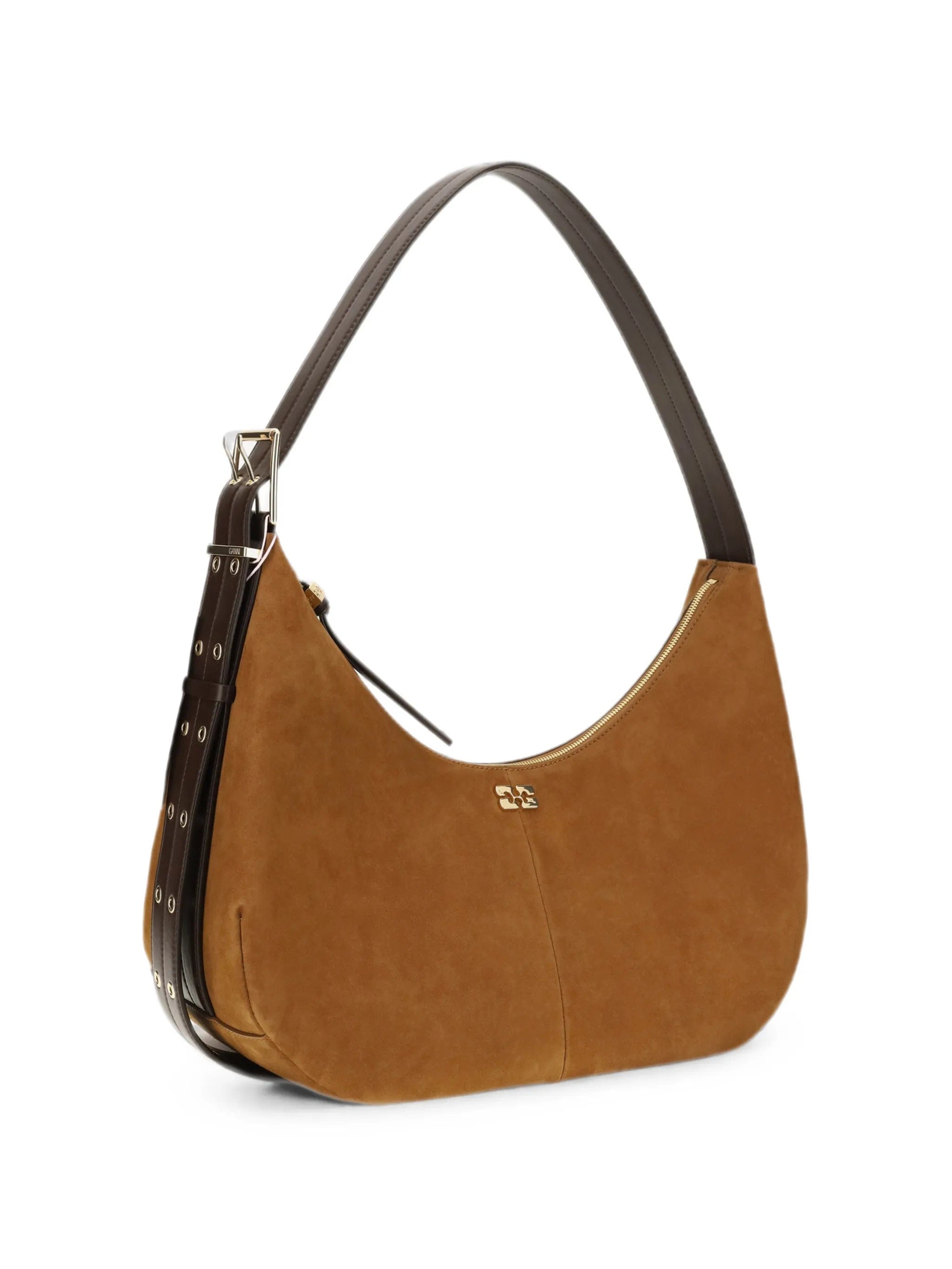 GANNI logo - plaque suede shoulder bag