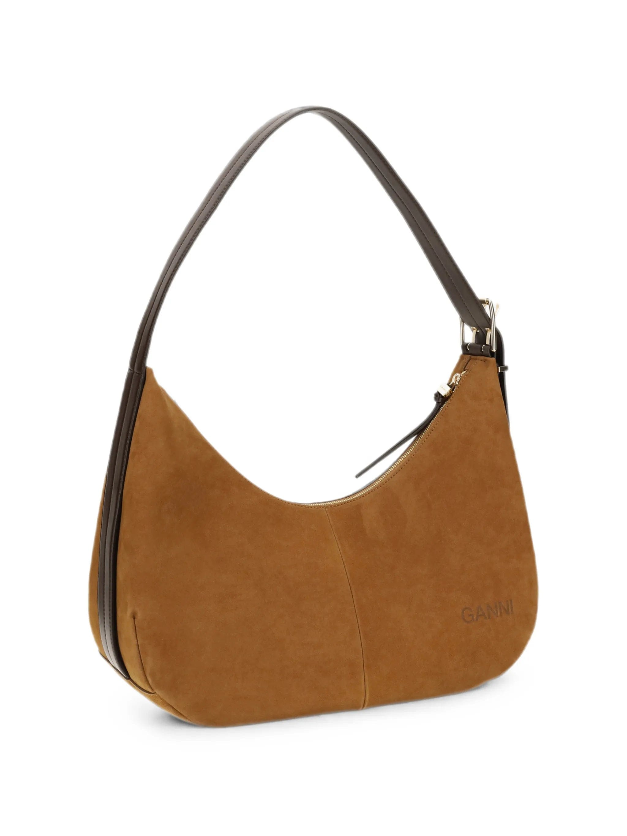 GANNI logo - plaque suede shoulder bag