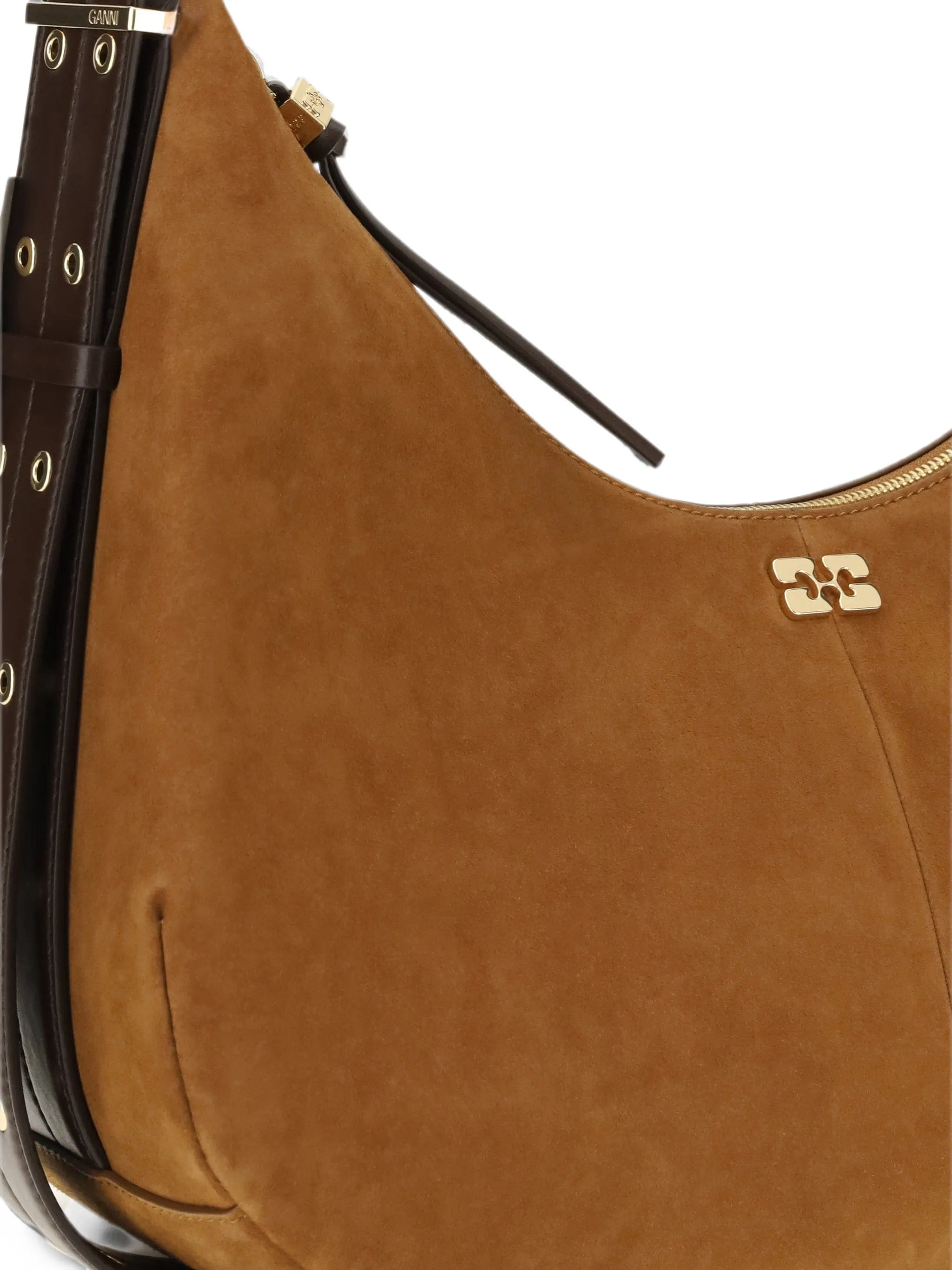 GANNI logo - plaque suede shoulder bag