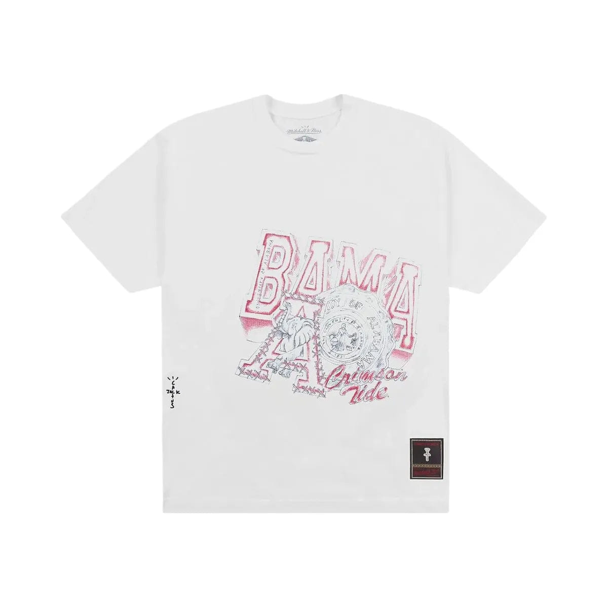 Travis Scott Cactus Jack By Travis Scott x Mitchell Ness University Of Alabama Handdrawn T - Shirt White