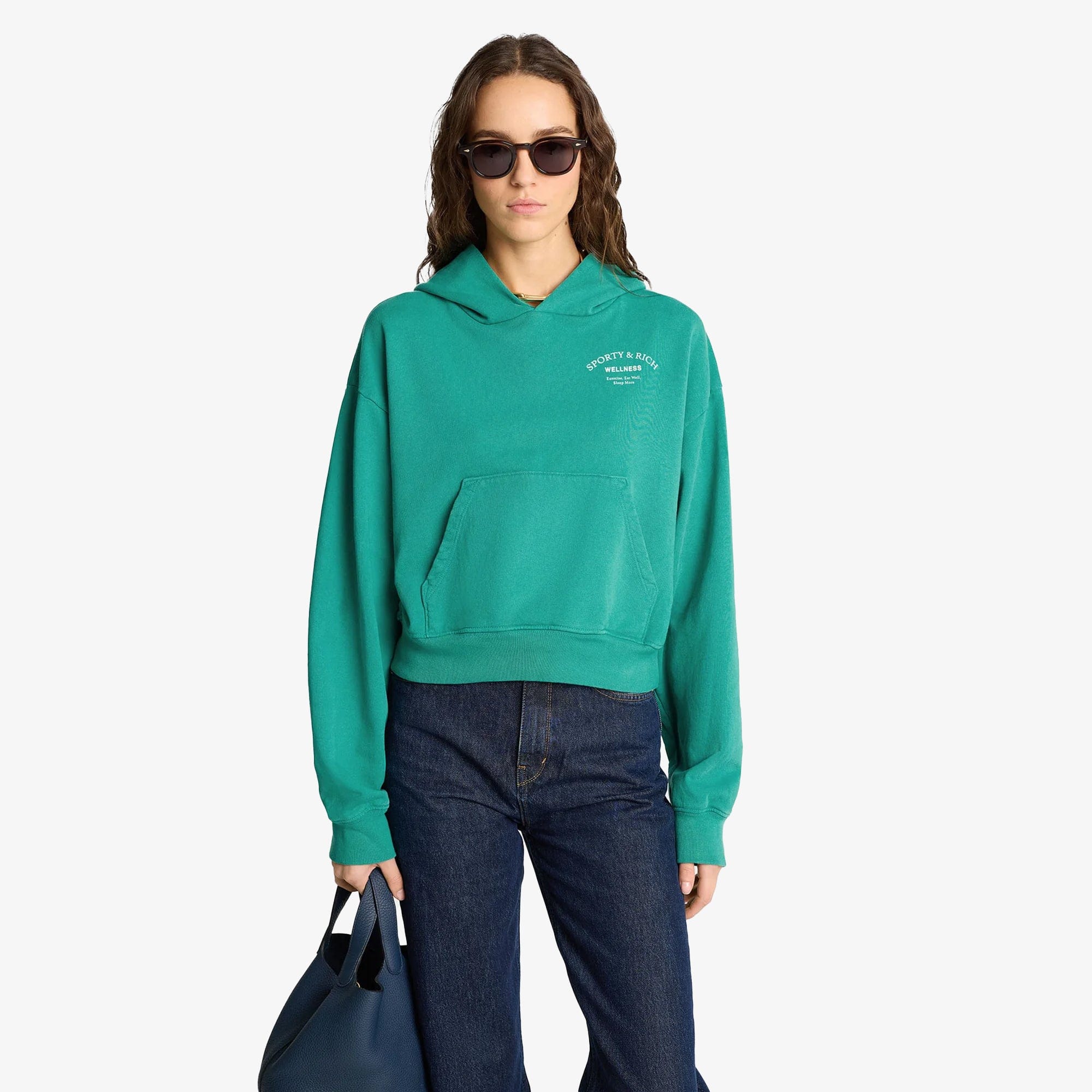 SPORTY & RICH | WELLNESS STUDIO CROPPED HOODIE { SPRING GREEN/WHITE
