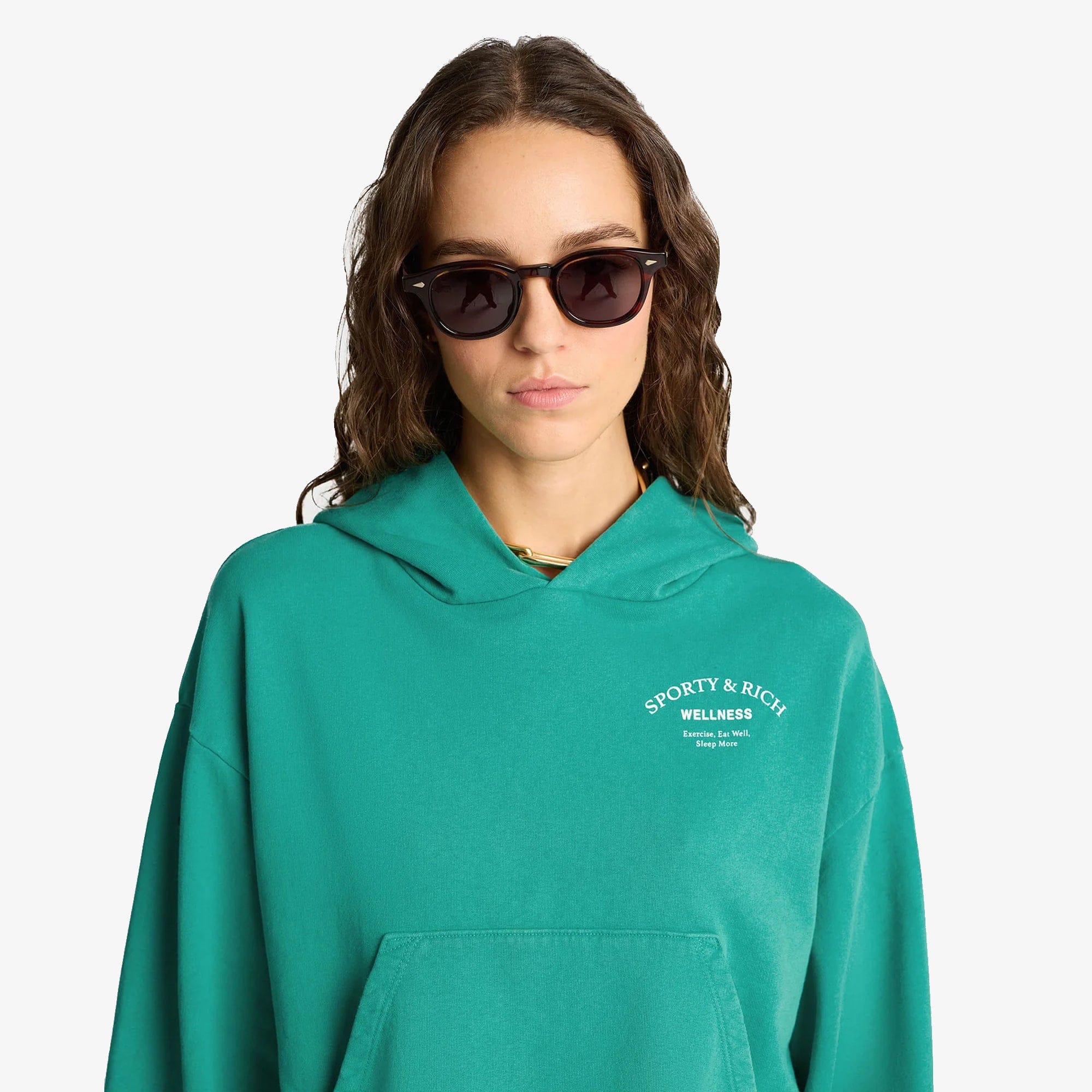 SPORTY & RICH | WELLNESS STUDIO CROPPED HOODIE { SPRING GREEN/WHITE