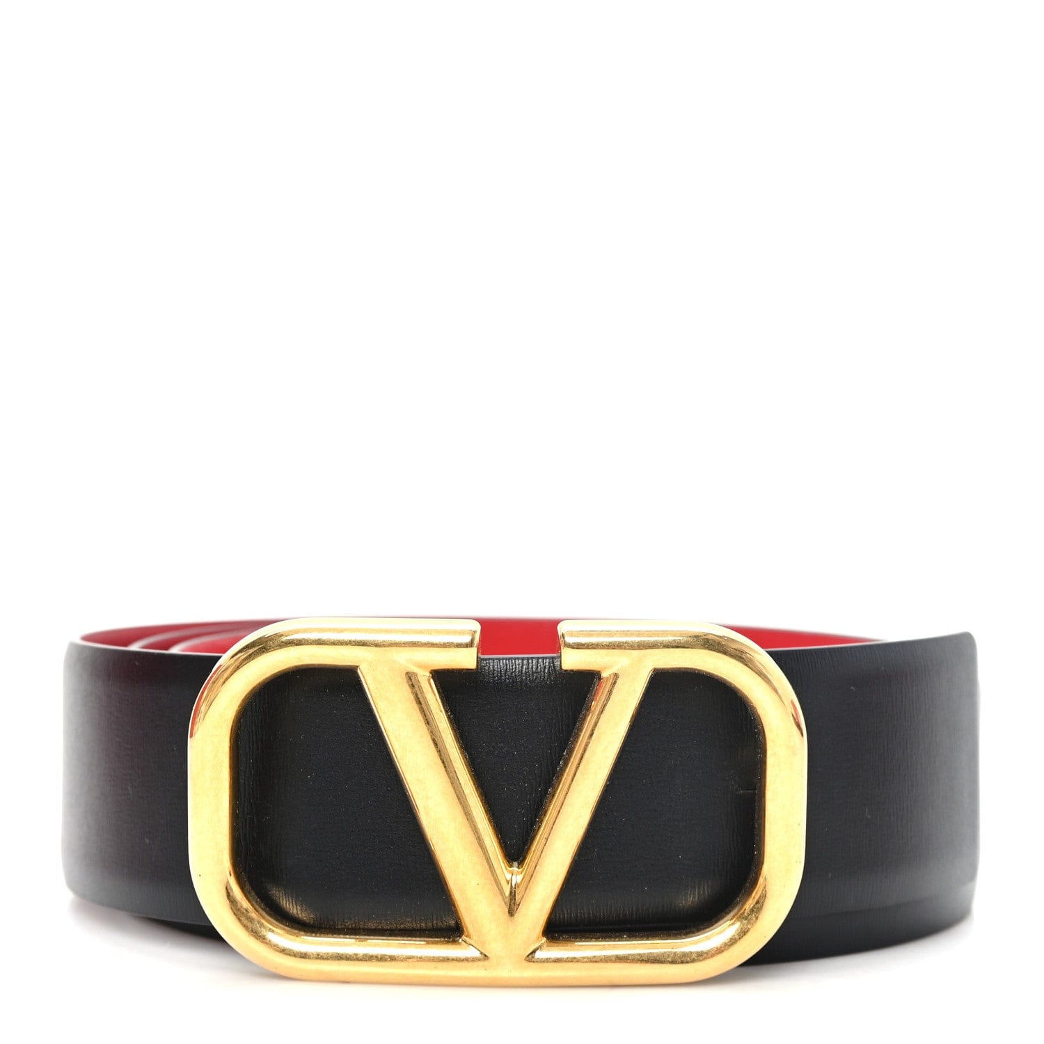 Valentino Garavani Glossy Calfskin VLogo Reversible 30 mm Belt 95 38 Black Rouge Pur