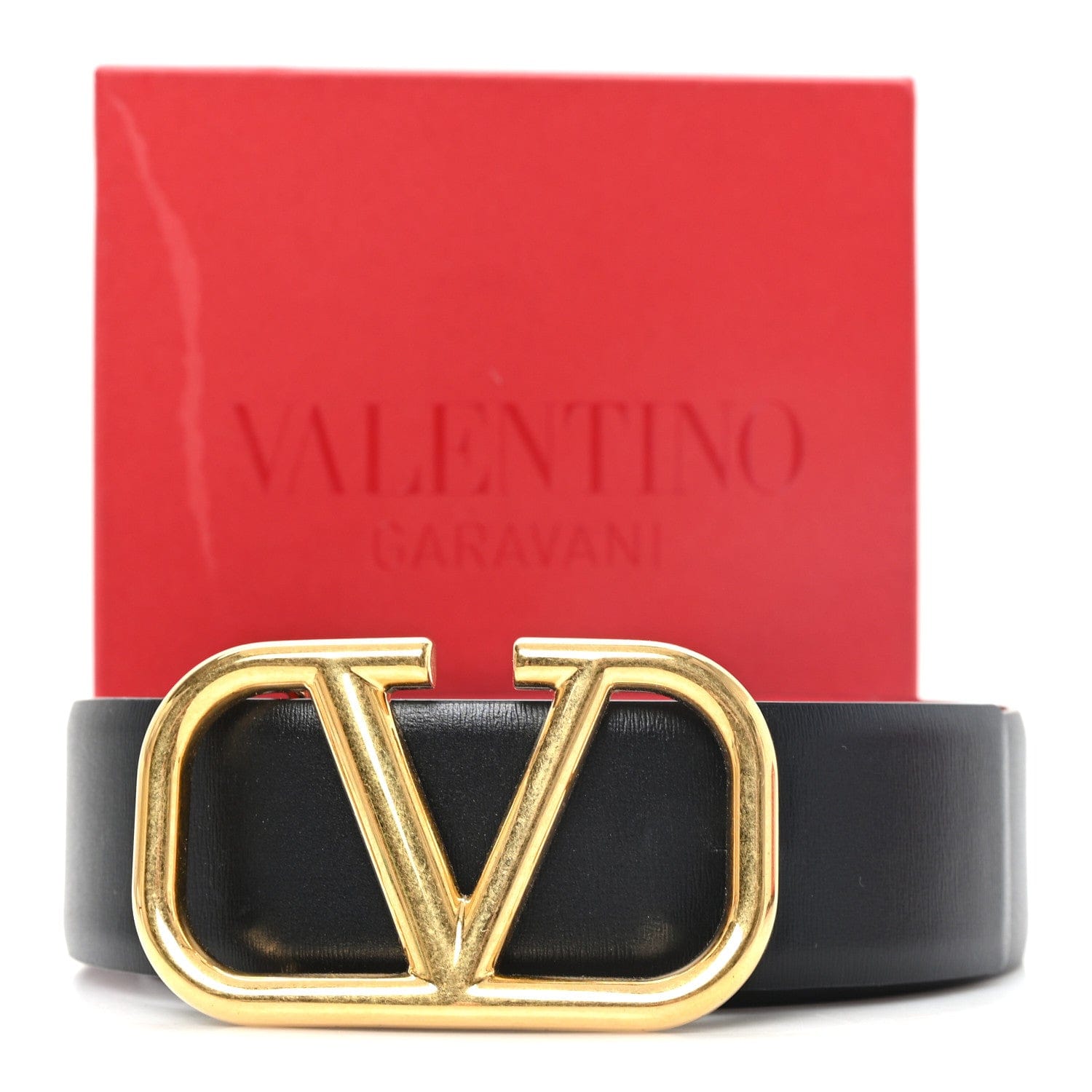 Valentino Garavani Glossy Calfskin VLogo Reversible 30 mm Belt 95 38 Black Rouge Pur