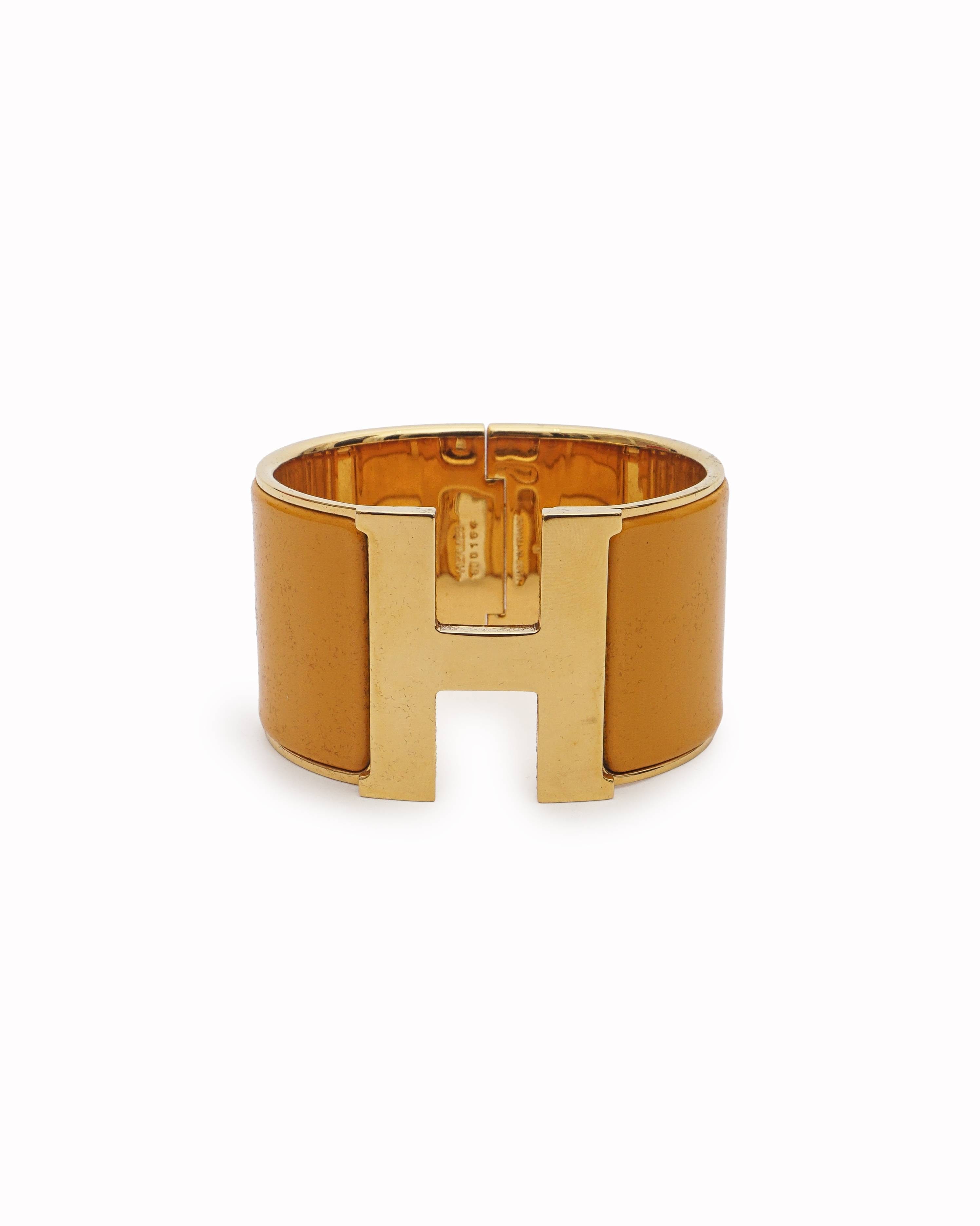 Hermès Signature Orange Enamel Wide Clic Clac H Bracelet