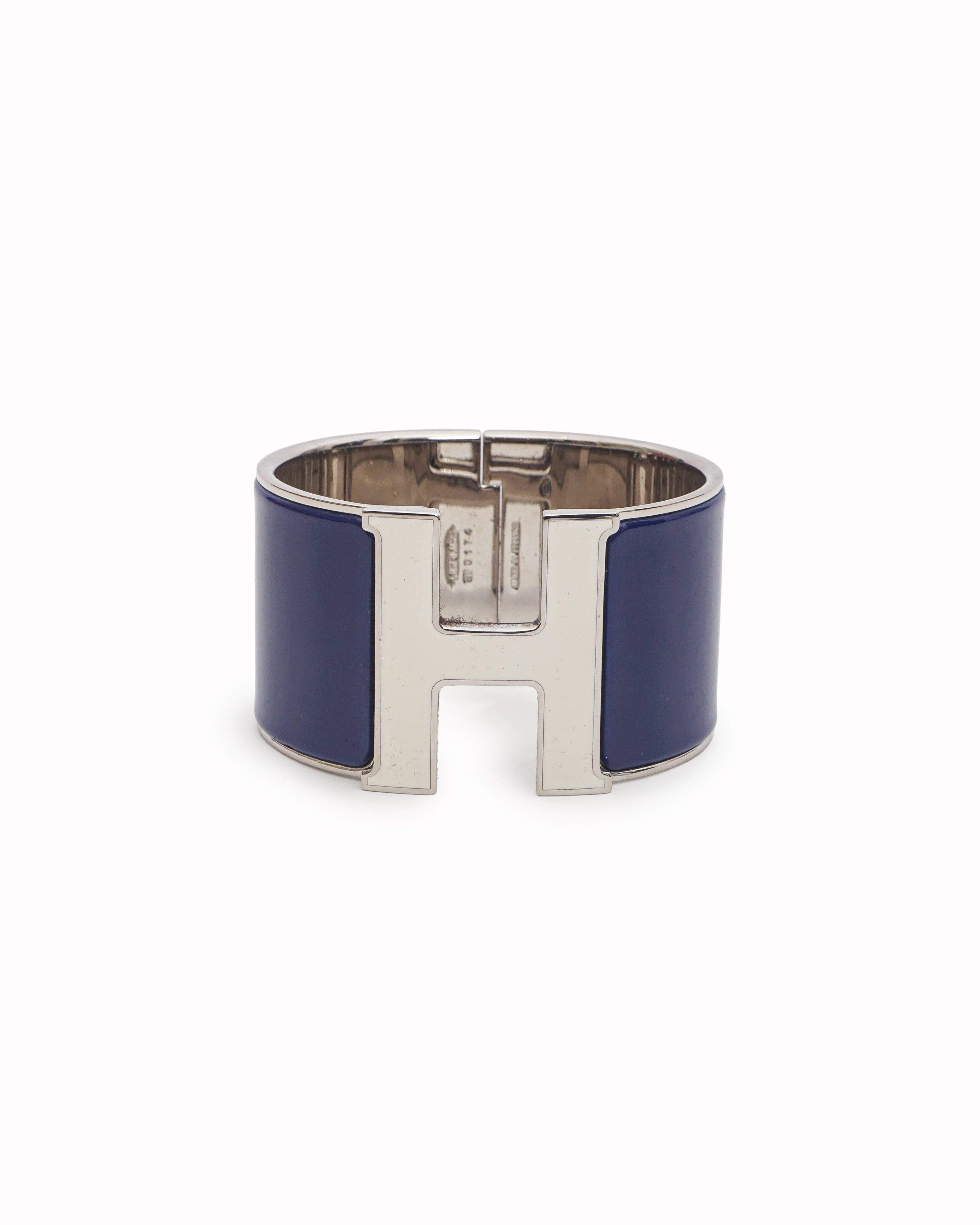 Hermès Royal Blue Enamel Wide Clic Clac H Bracelet