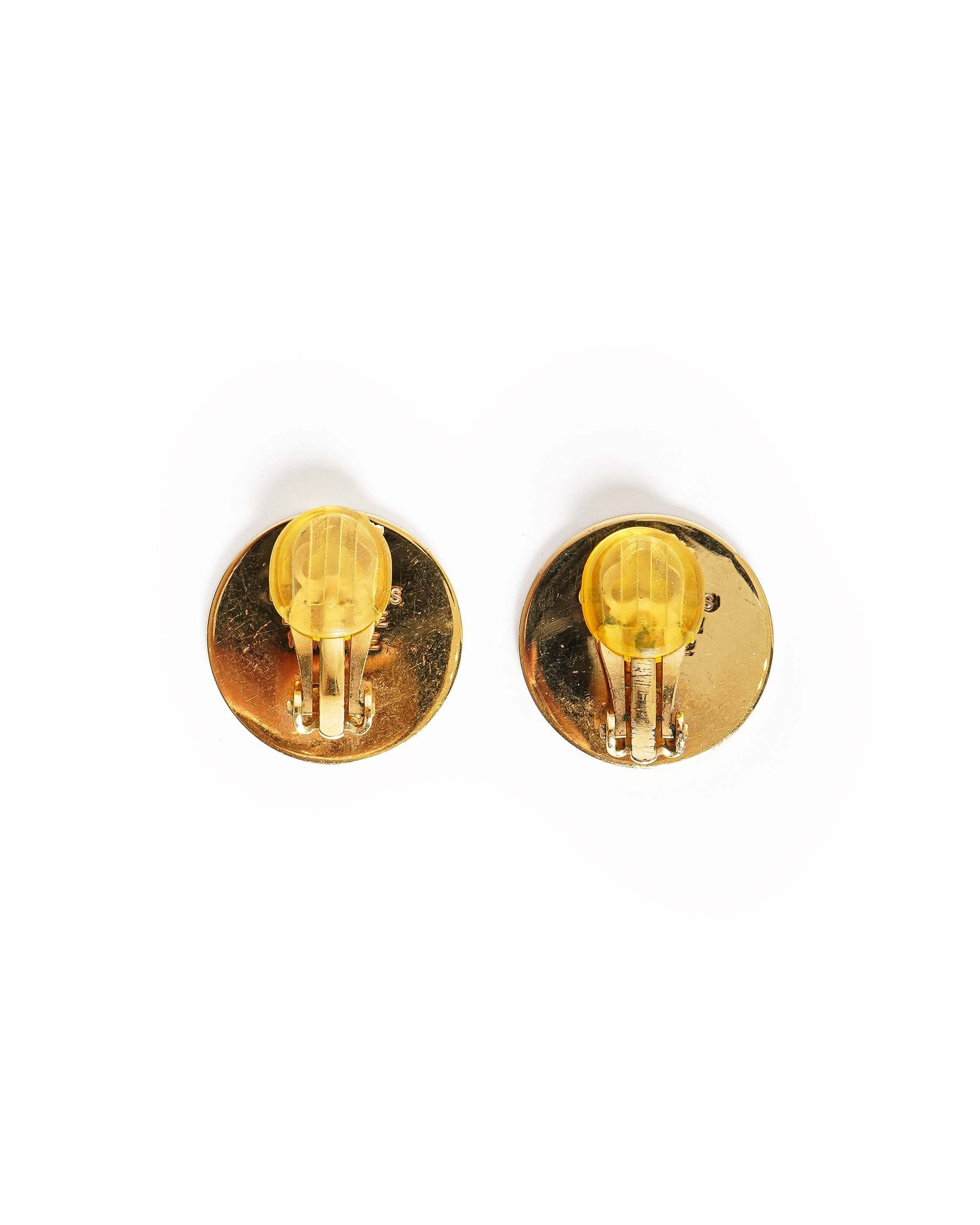 Hermès Vintage Hermès Paris Sellier Logo Button Earrings