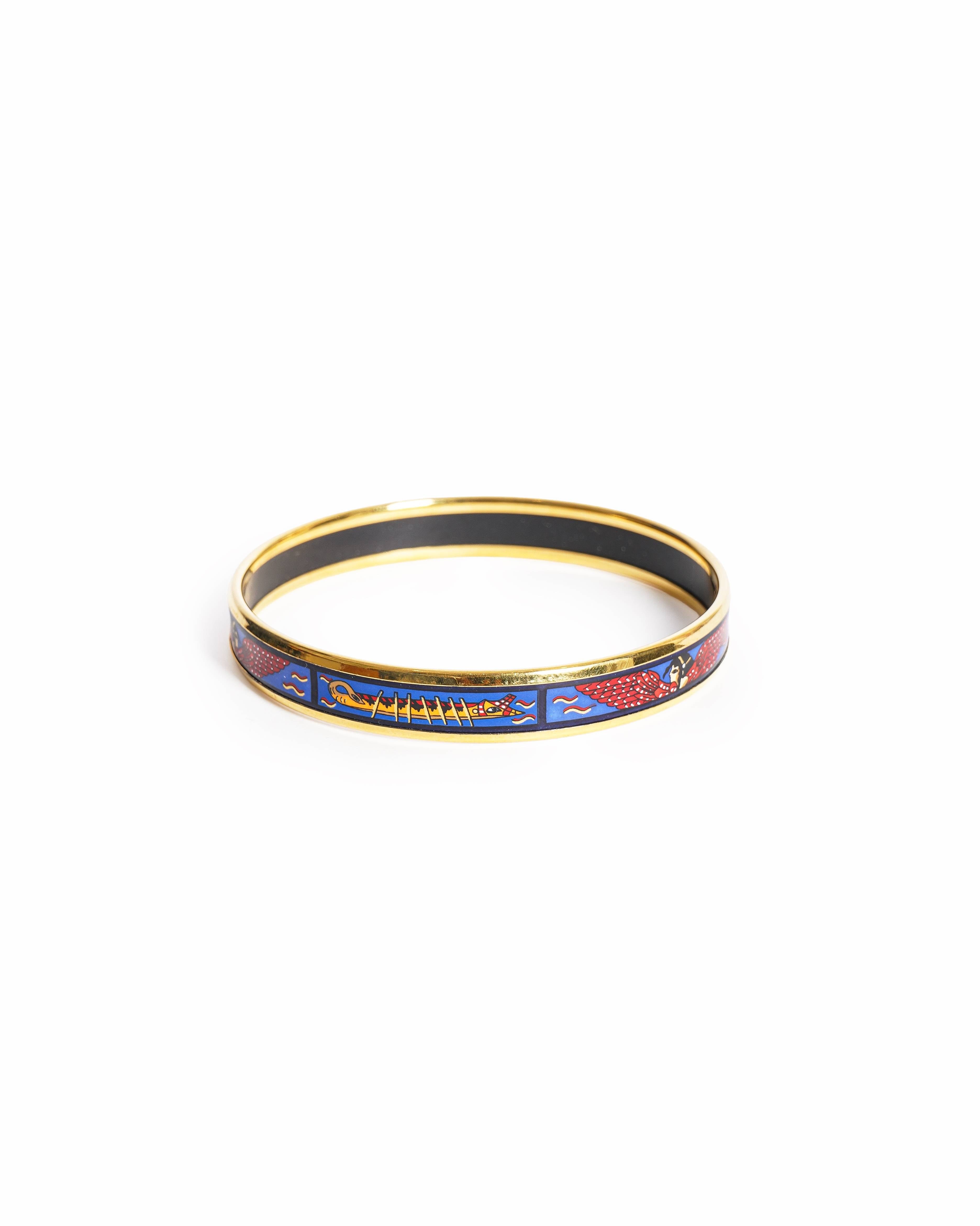 Hermès Vintage Hermès Egyptian Enamel Gold Bangle