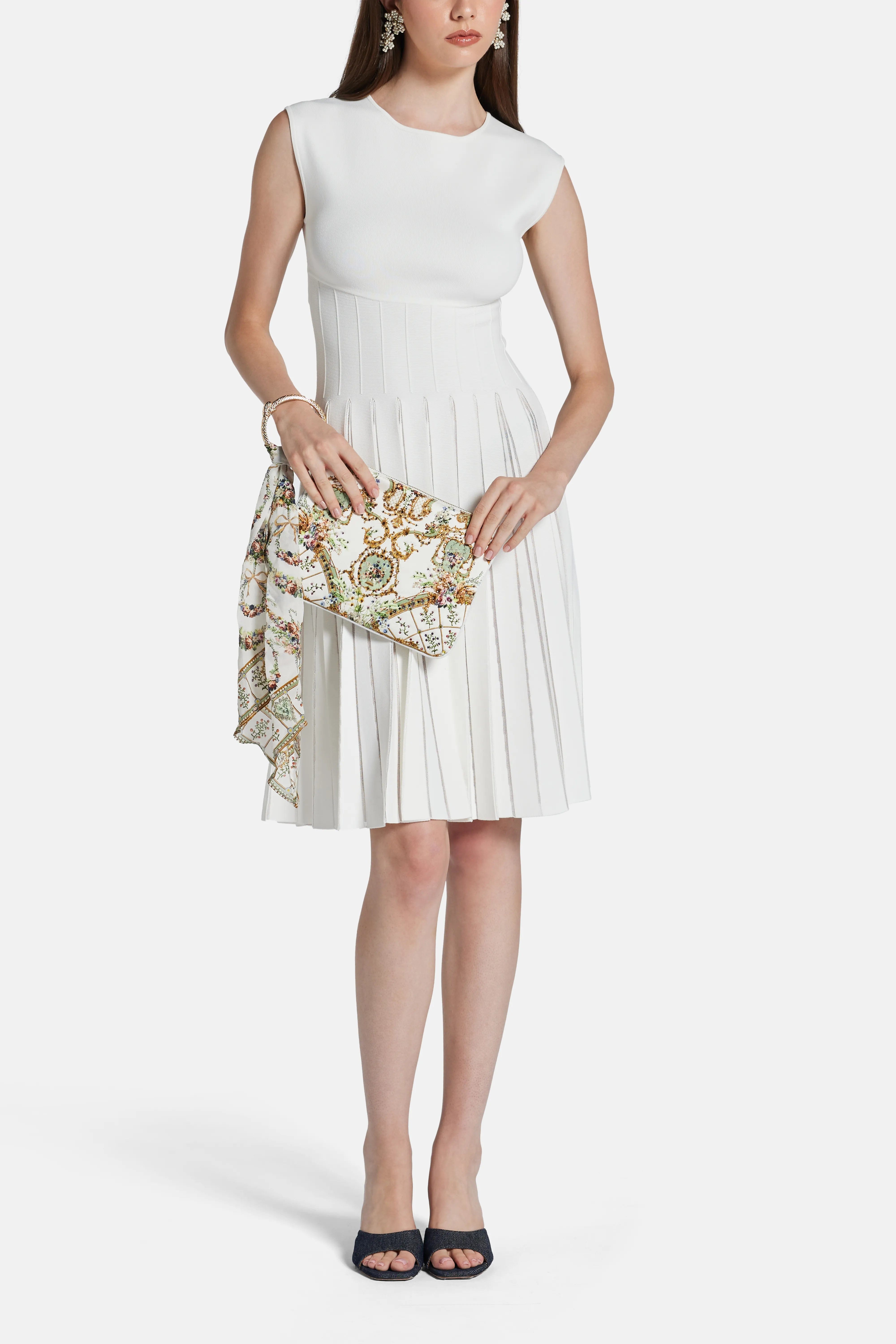 Camilla Dressing Room Drama Ring Scarf Silk Clutch Bag in White