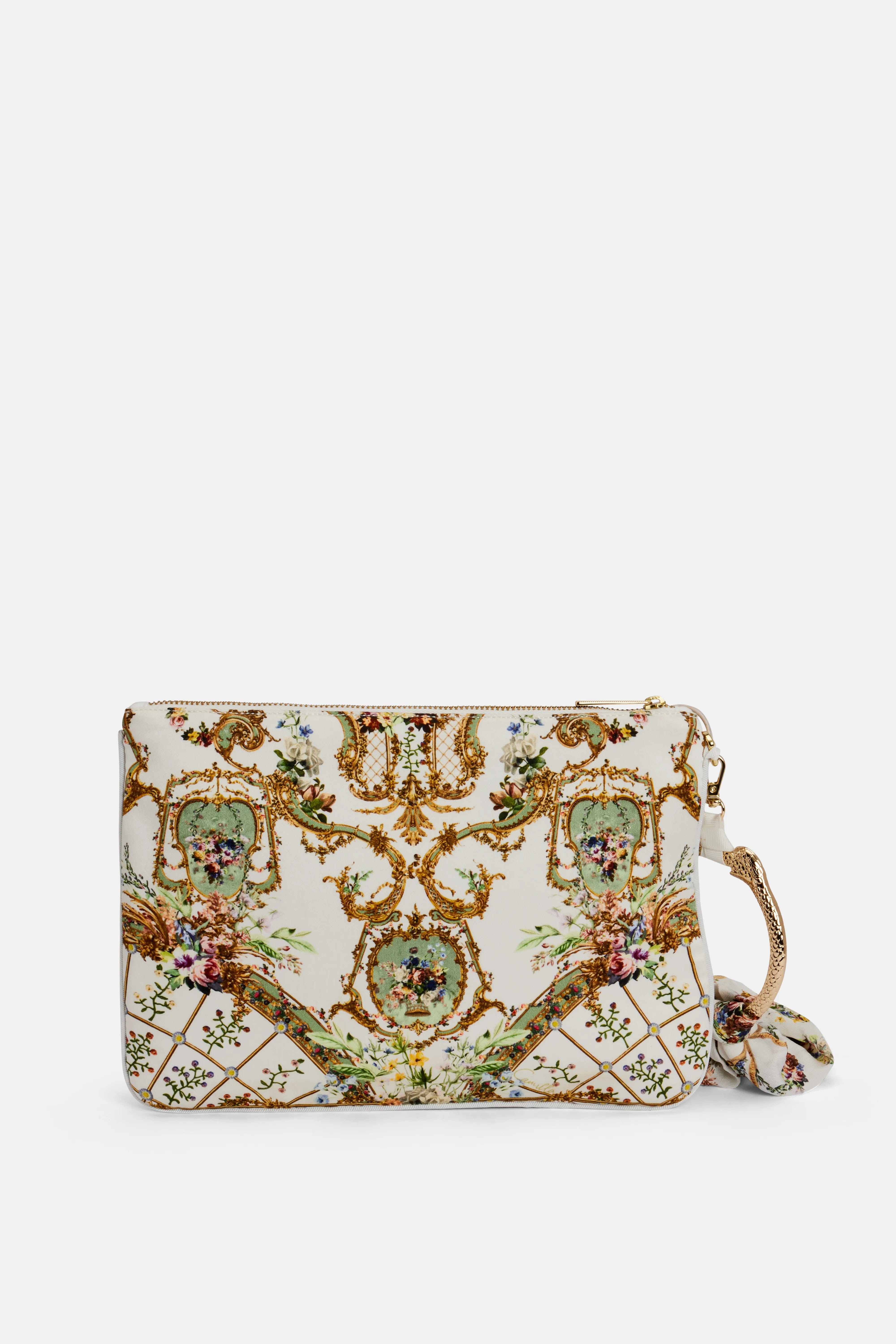 Camilla Dressing Room Drama Ring Scarf Silk Clutch Bag in White