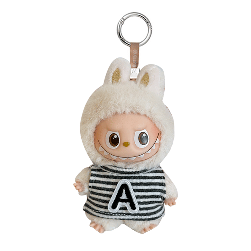 Labubu Mini Labubu Pin for Love Letter Grey Stripes Outfit