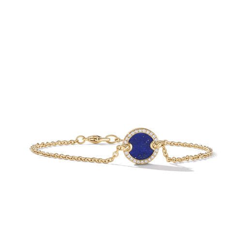 David Yurman Petite DY Elements Center Station Chain Bracelet in 18K Yellow Gold with Lapis and Pavé Diamonds