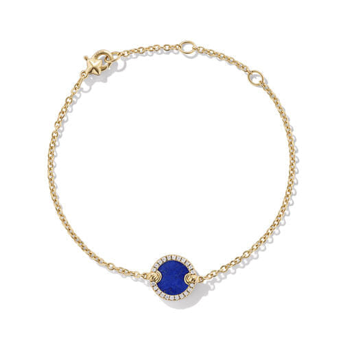 David Yurman Petite DY Elements Center Station Chain Bracelet in 18K Yellow Gold with Lapis and Pavé Diamonds