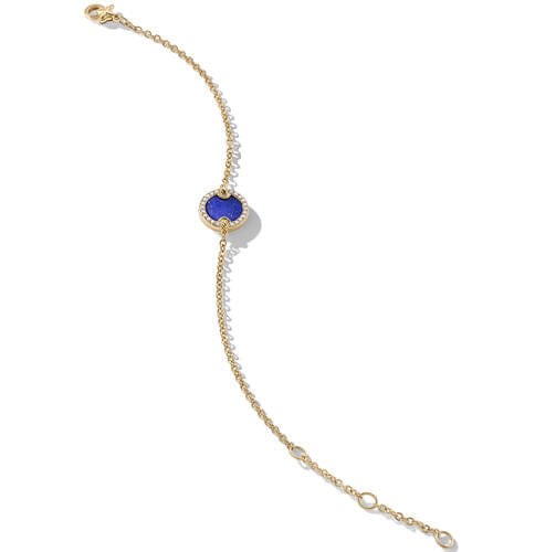 David Yurman Petite DY Elements Center Station Chain Bracelet in 18K Yellow Gold with Lapis and Pavé Diamonds