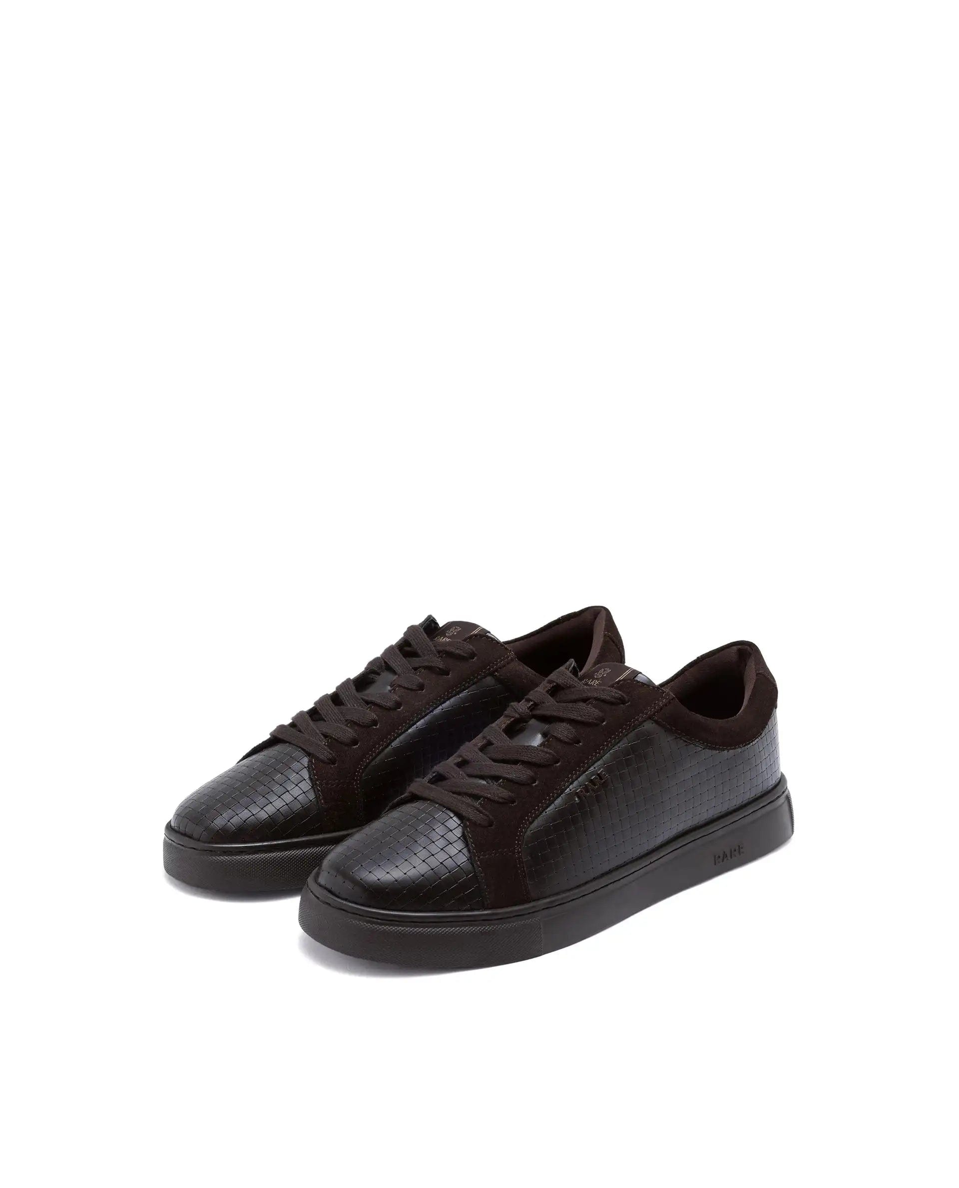 RAREZ Rare Rabbit Men Herlock Brown Plated Genuine Leather With A Branded Metal Trim Low - Top Lace - Up Sneaker Shoes