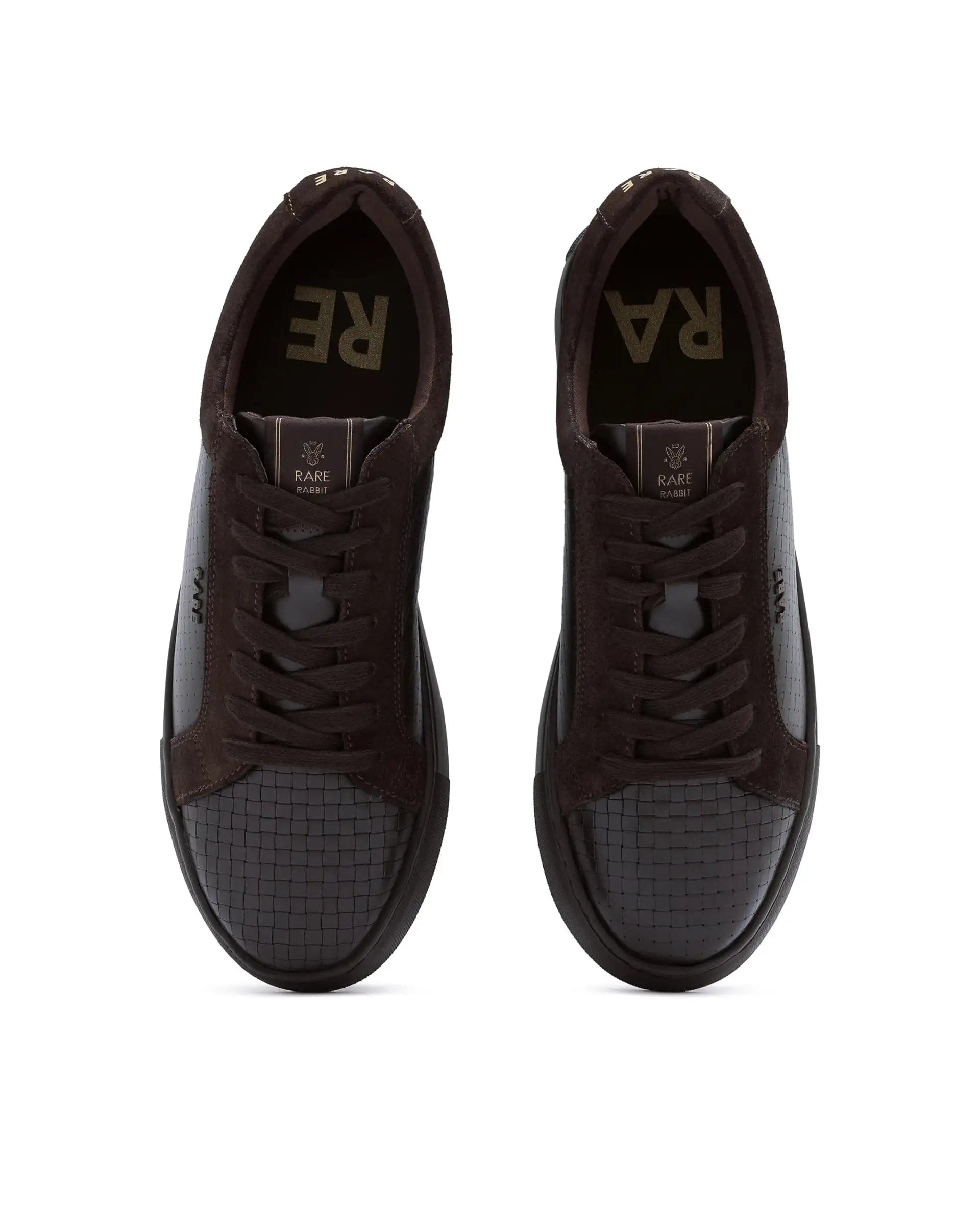 RAREZ Rare Rabbit Men Herlock Brown Plated Genuine Leather With A Branded Metal Trim Low - Top Lace - Up Sneaker Shoes