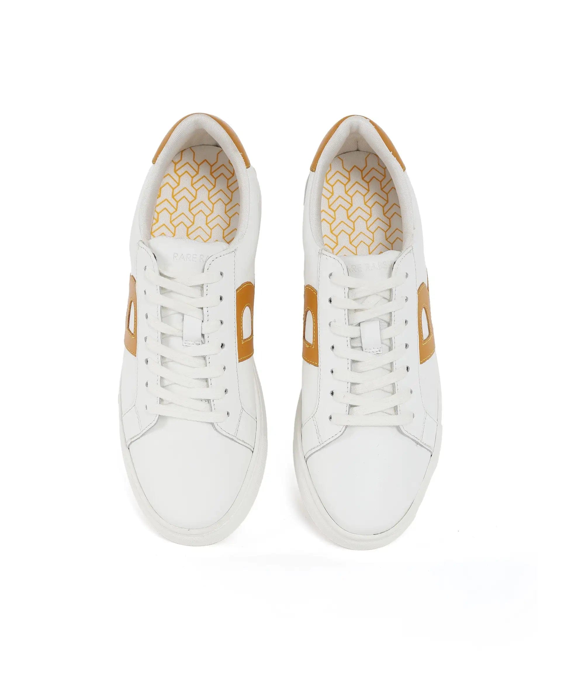 RAREZ Rare Rabbit Men's Nova Mustard Round Toe Smart Casual Low - Top Lace - Up Logo Branding Sneaker Shoes