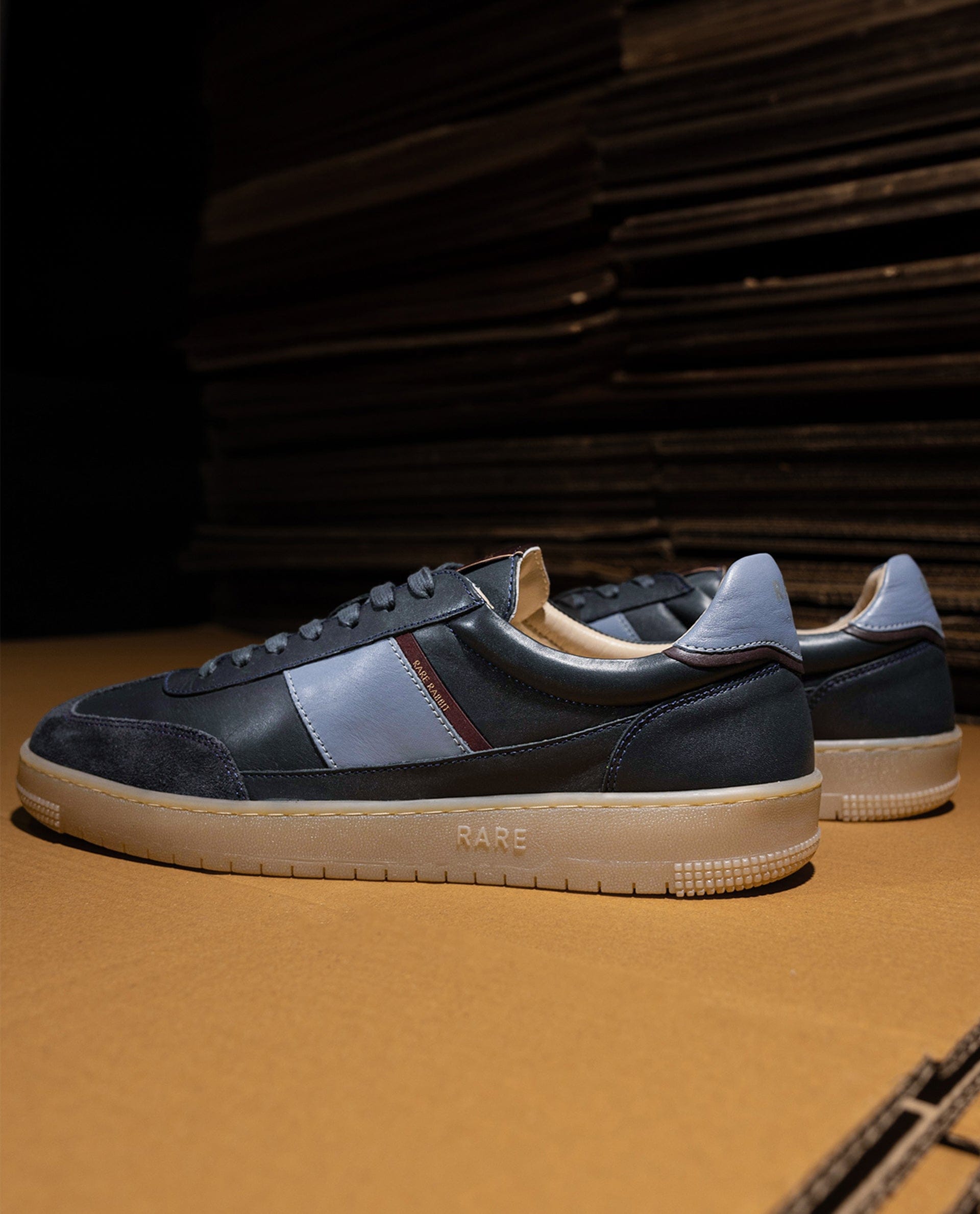 RAREZ Rare Rabbit Men's Sirius Blue Leather Upper Round Toe Low - Top Lace - Up Sneaker Shoes