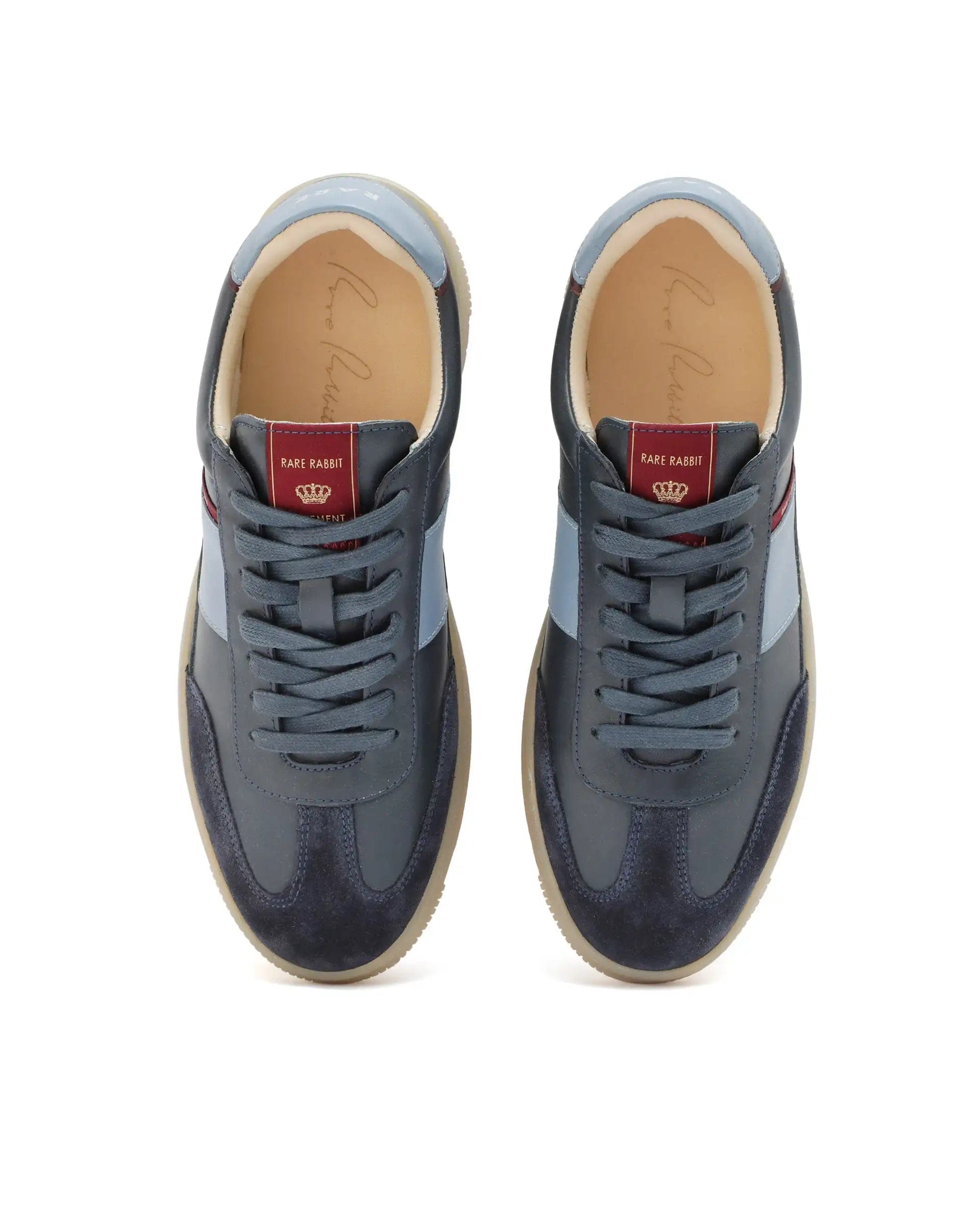 RAREZ Rare Rabbit Men's Sirius Blue Leather Upper Round Toe Low - Top Lace - Up Sneaker Shoes
