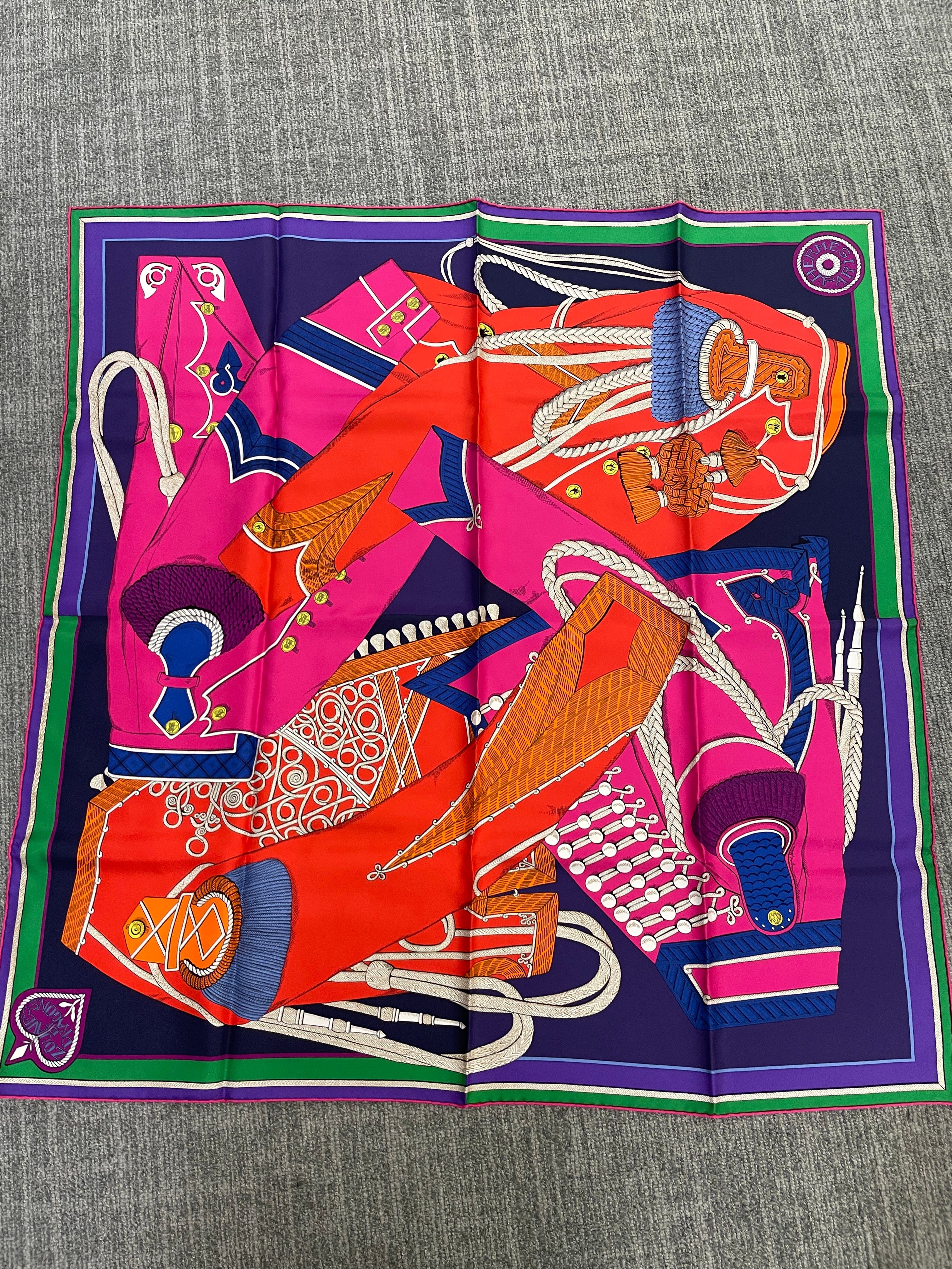 Hermès Silk 90 - 20 – Equestrian Elegance in Fuchsia, Orange, and Violet ALC3501
