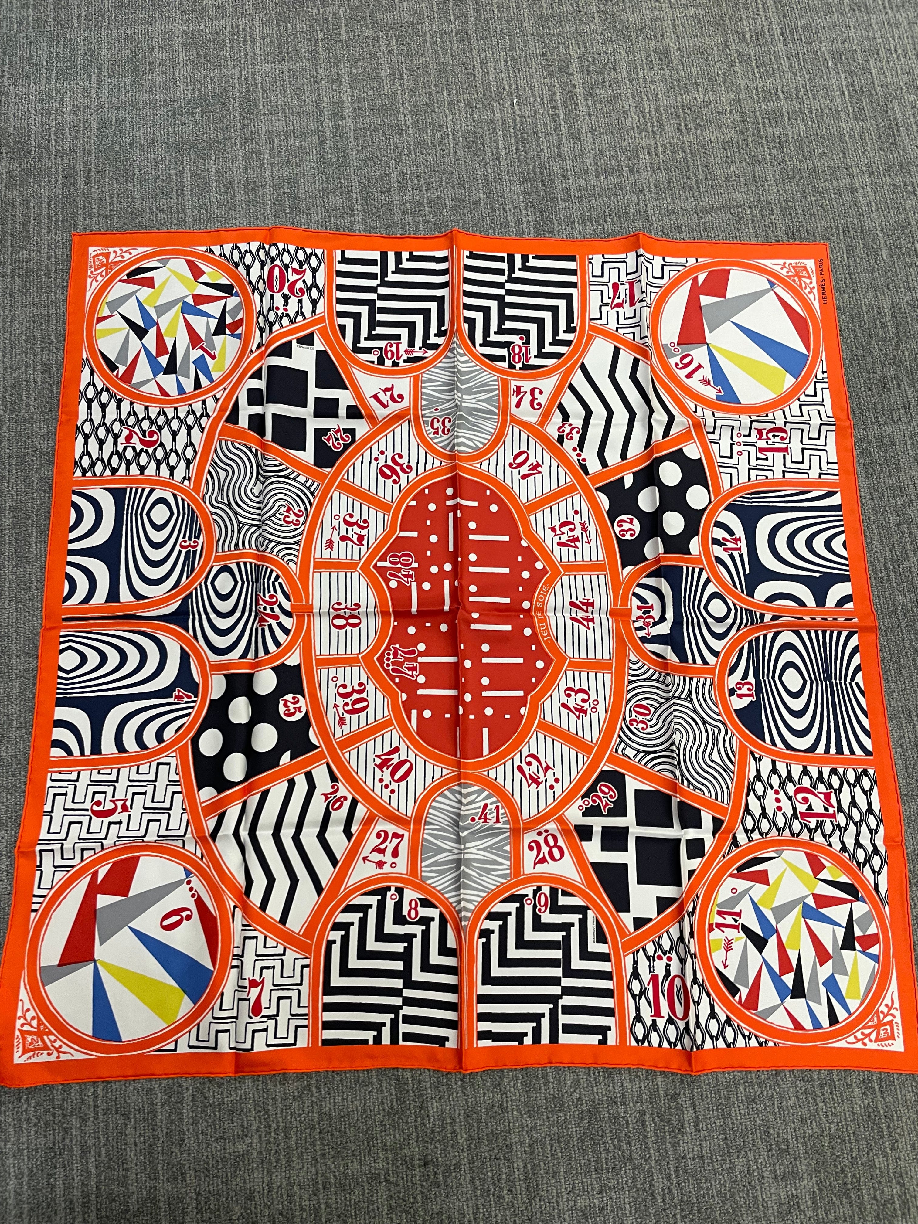 Hermès Silk 90 - 23 – Abstract Geometric Cathedral in Orange, Red, and Black ALC3504