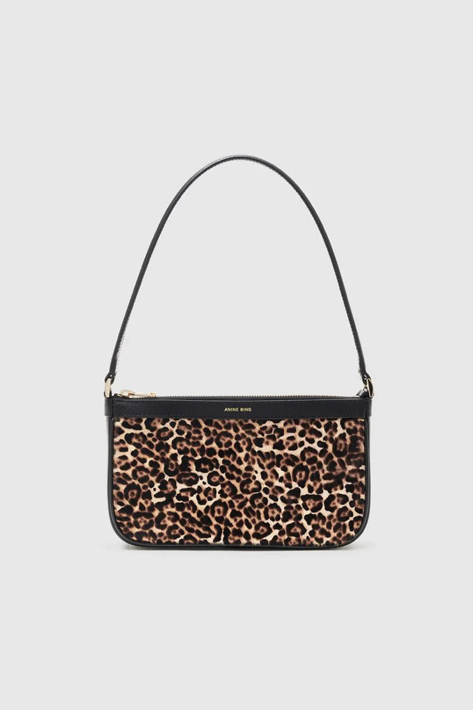 ANINE BING Elly Leopard Print Leather Mini Shoulder Bag in Beige