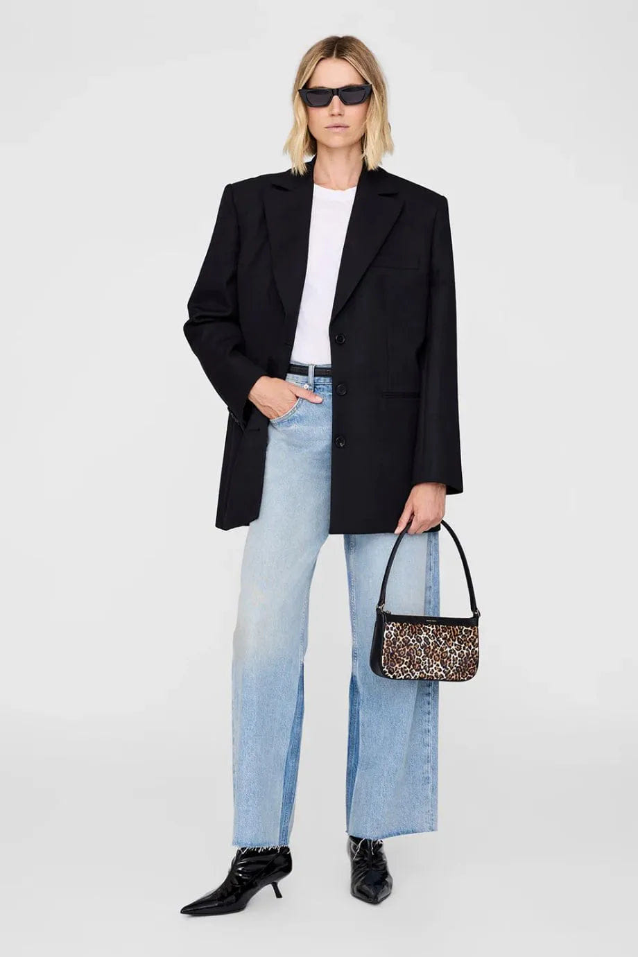 ANINE BING Elly Leopard Print Leather Mini Shoulder Bag in Beige
