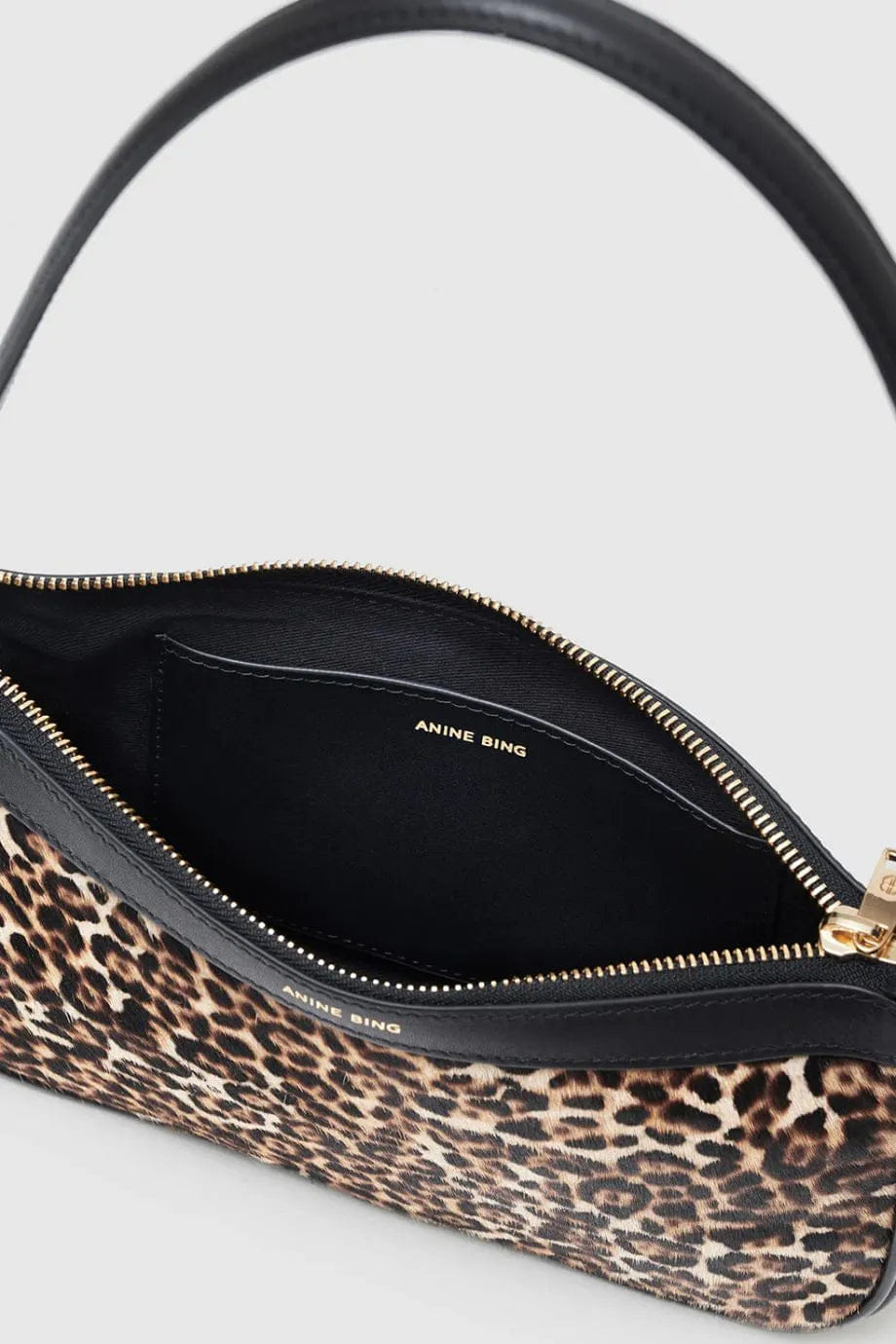 ANINE BING Elly Leopard Print Leather Mini Shoulder Bag in Beige