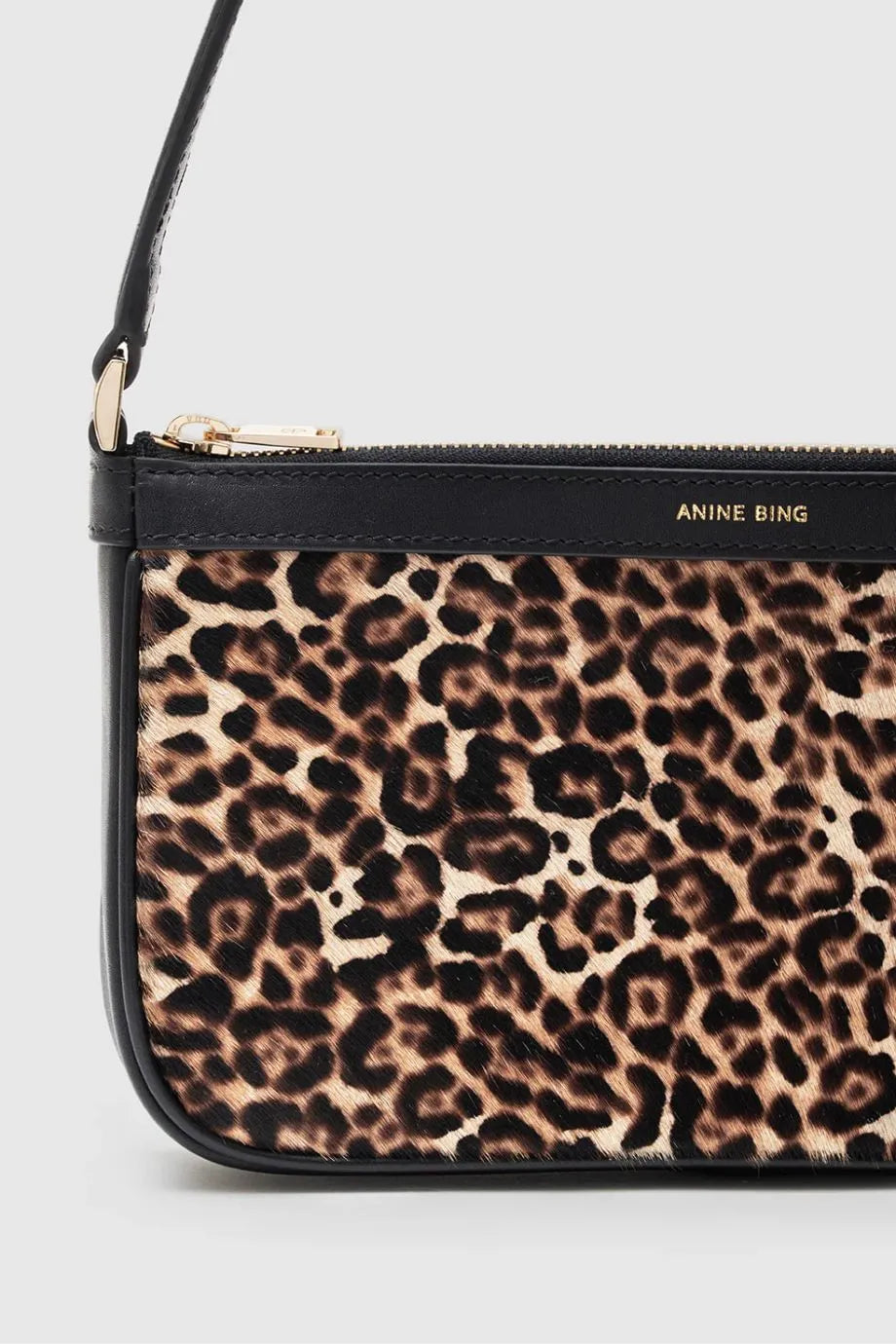 ANINE BING Elly Leopard Print Leather Mini Shoulder Bag in Beige