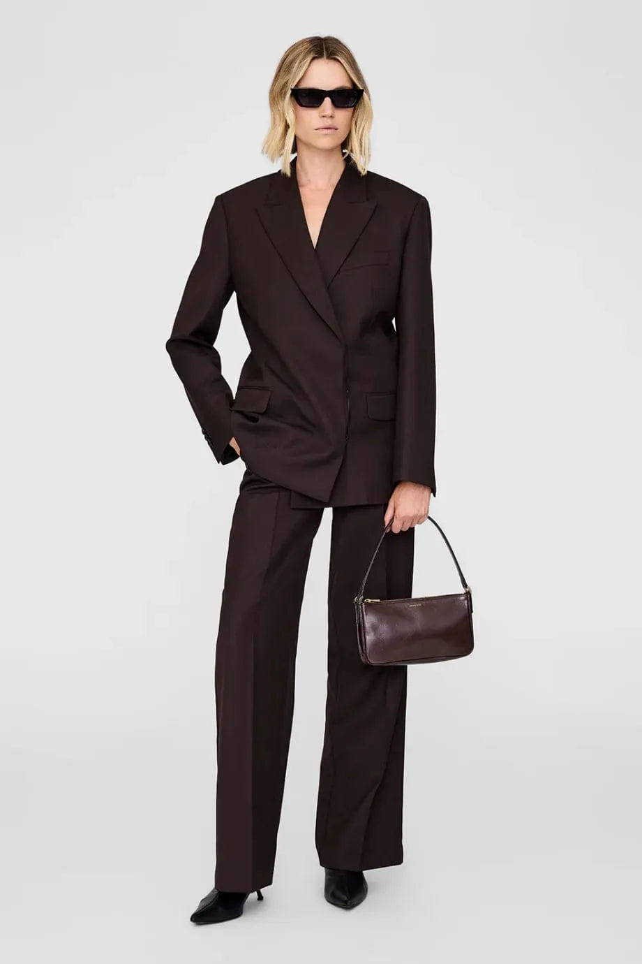 ANINE BING Elly Leather Mini Shoulder Bag in Brown