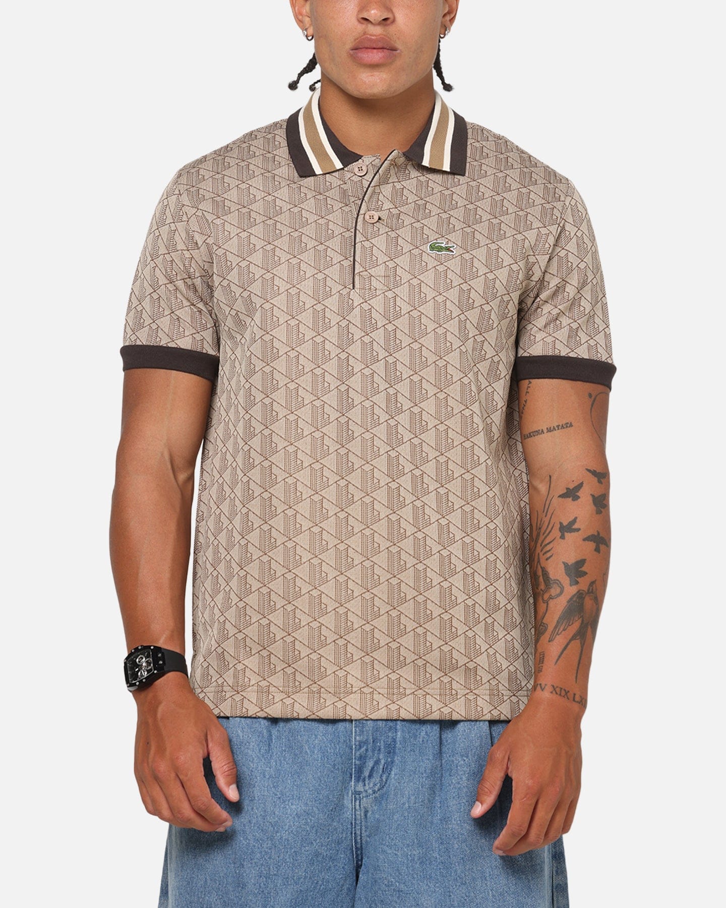 Lacoste Monogram Classic Fit Polo T - Shirt Crossiant/Cookie
